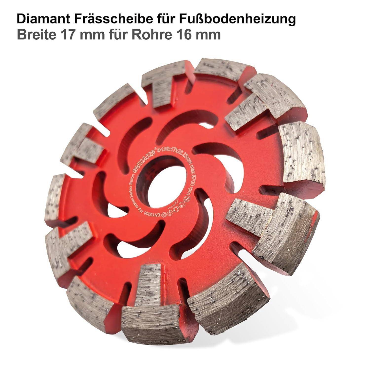 Diamant-Frässcheibe für Fußbodenheizung, 17 mm breit für 16 mm Rohre.
