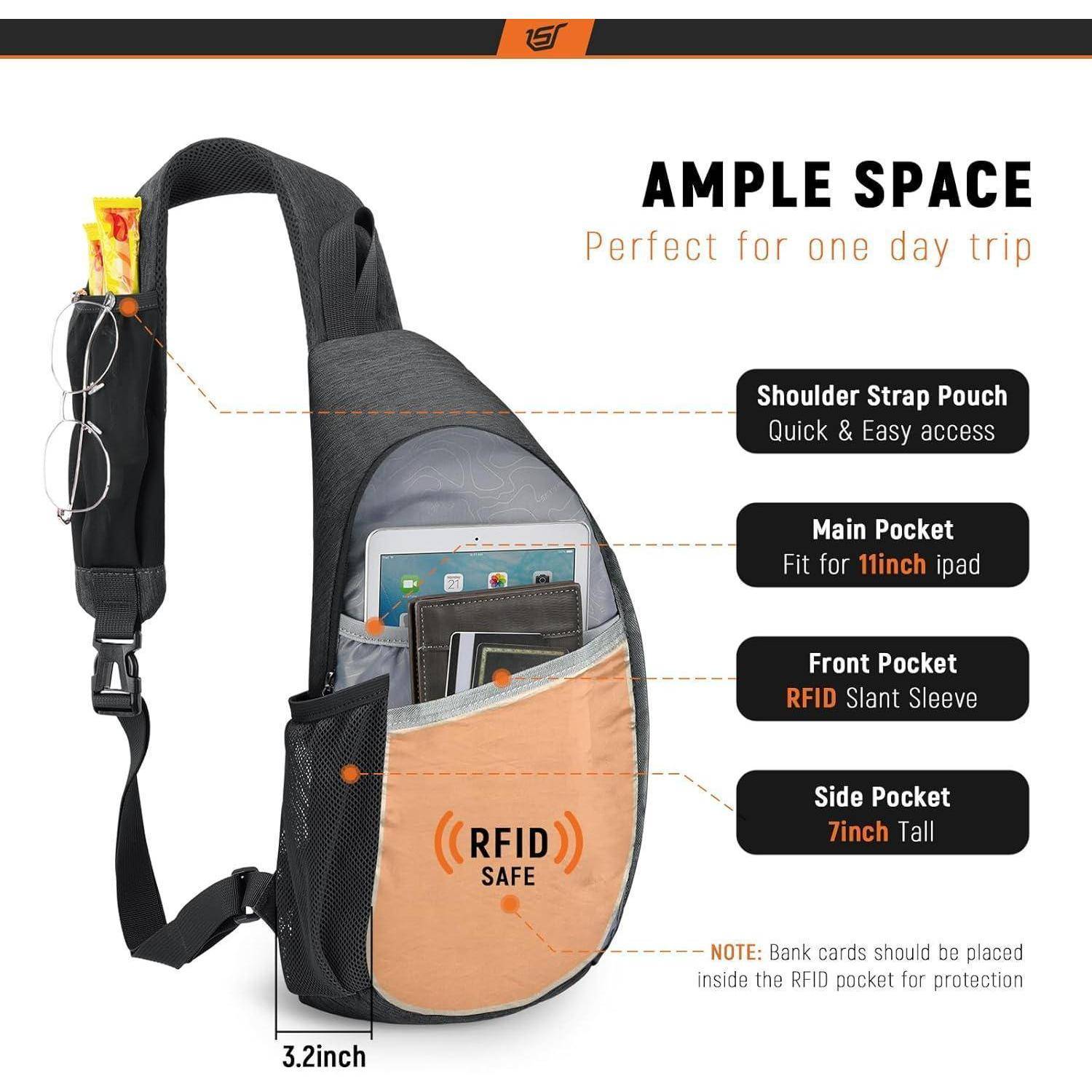 Brusttasche Herren 9L Sling Bag Crossbody Tasche Anti-Diebstahl