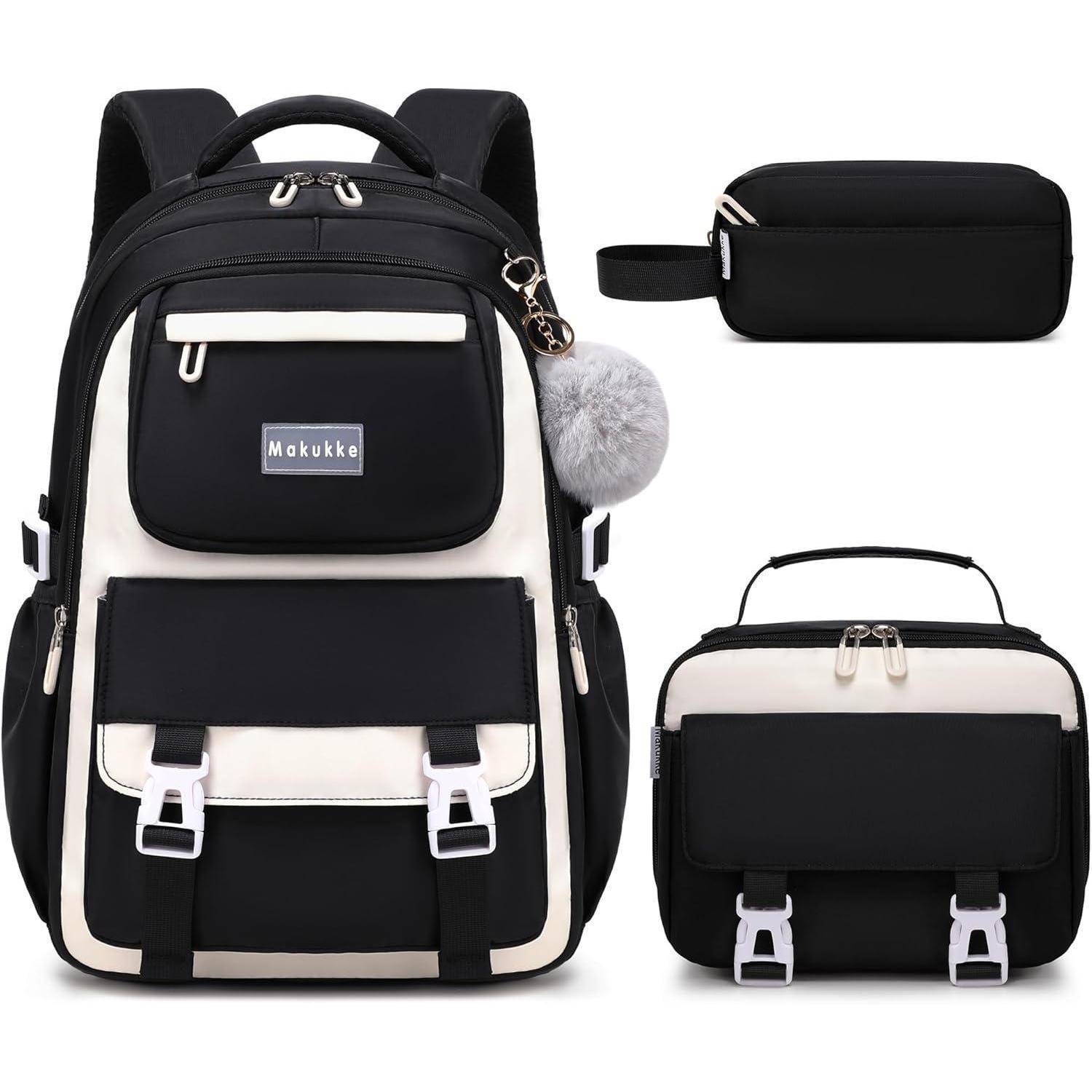 Schulrucksack Mädchen Teenager Schultasche Wasserdicht 30L Schwarz