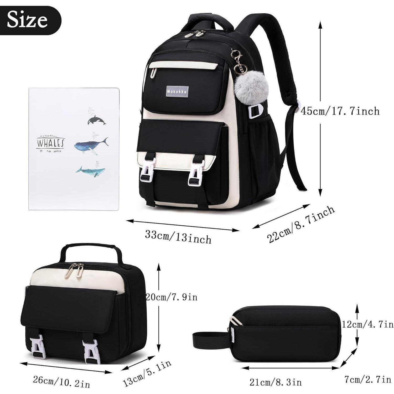 Schulrucksack Mädchen Teenager Schultasche Wasserdicht 30L Schwarz