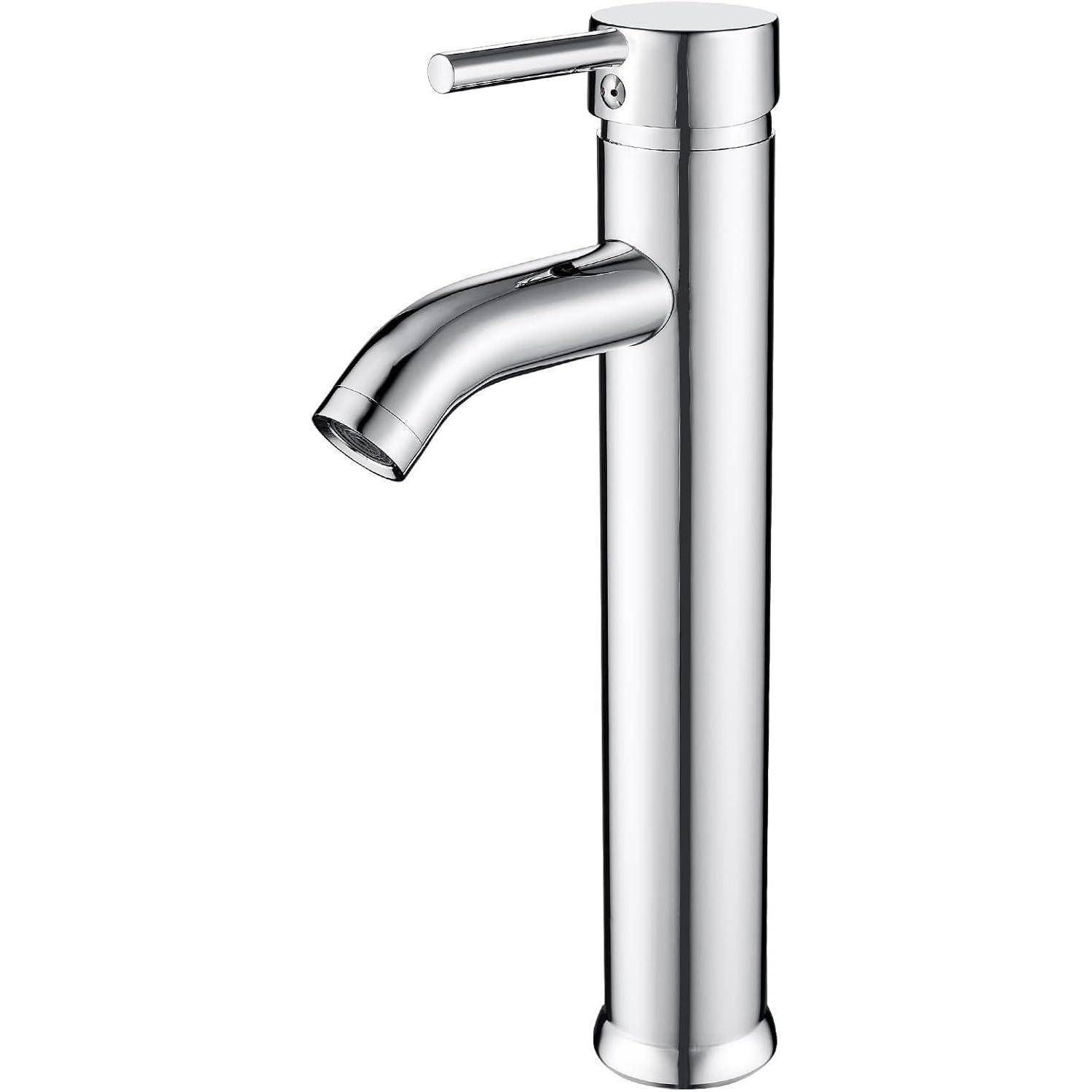 Moderne Chrom-Badezimmer-Armatur mit einem zylindrischen Gehäuse und Hebelgriff, entwickelt für eine minimalistische Ästhetik.