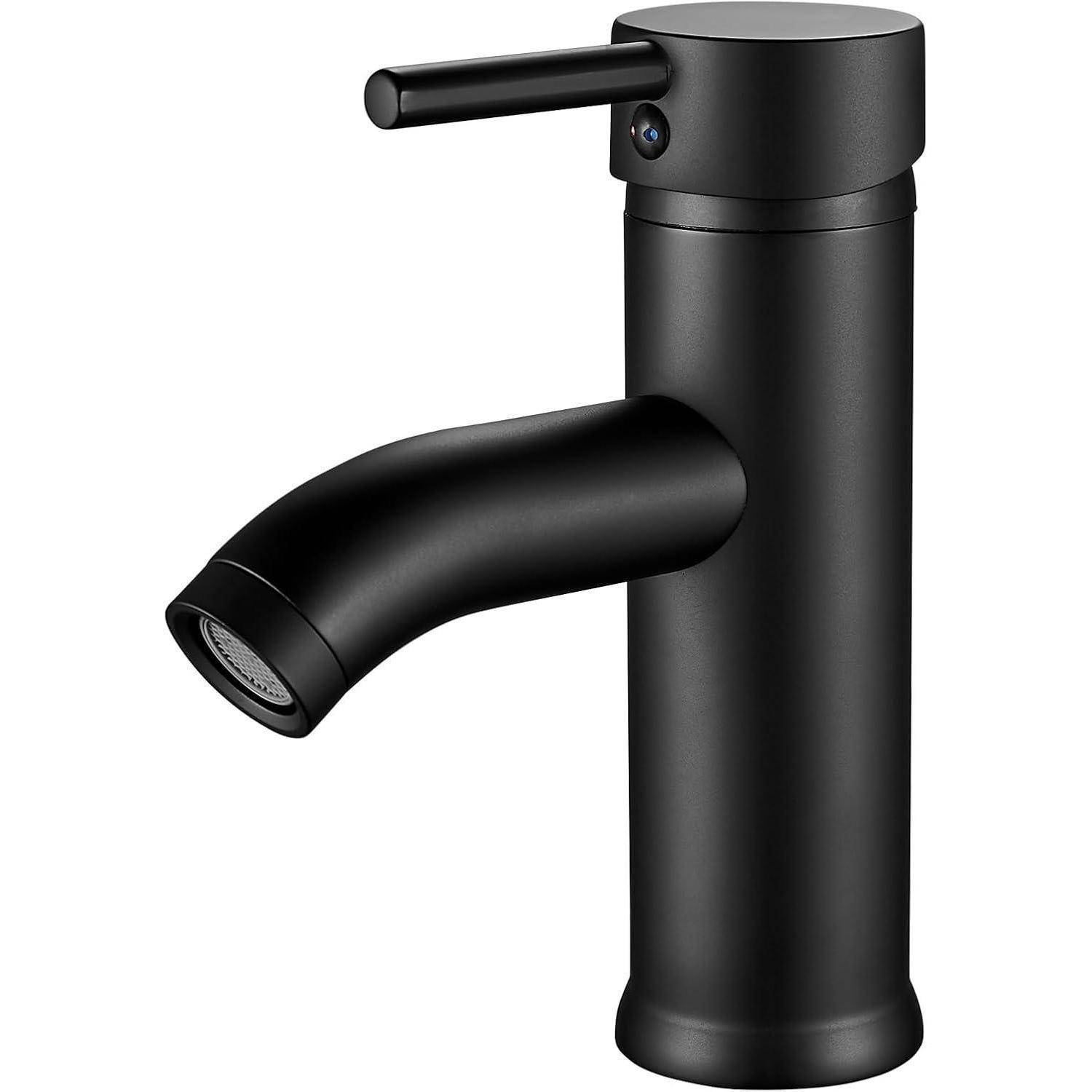 Elegante schwarze Zylinder-Armatur mit einem Griff oben, konzipiert für minimalistische moderne Badezimmer.