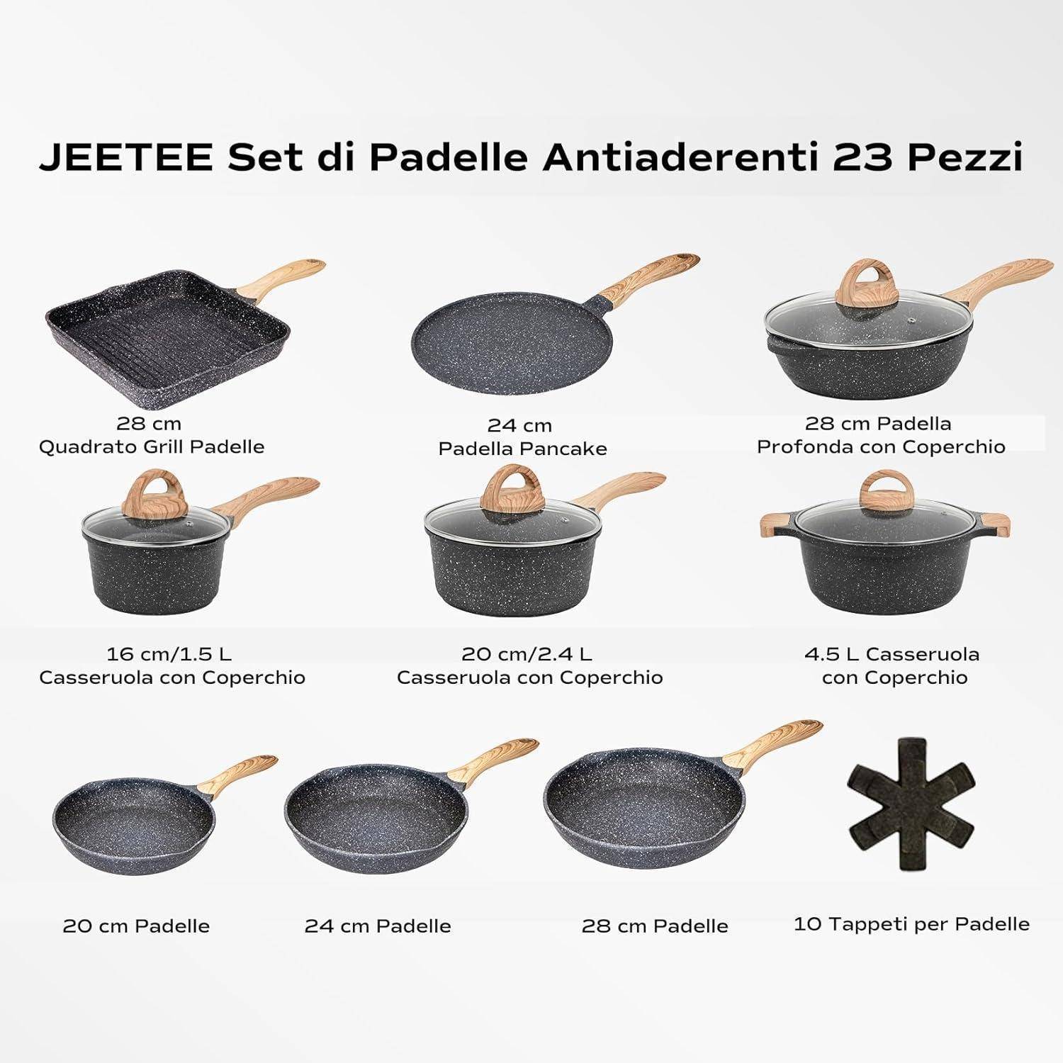 Wesentlich 23-Teilig Topfsets Pfannenset Antihaft-Granit Induktion