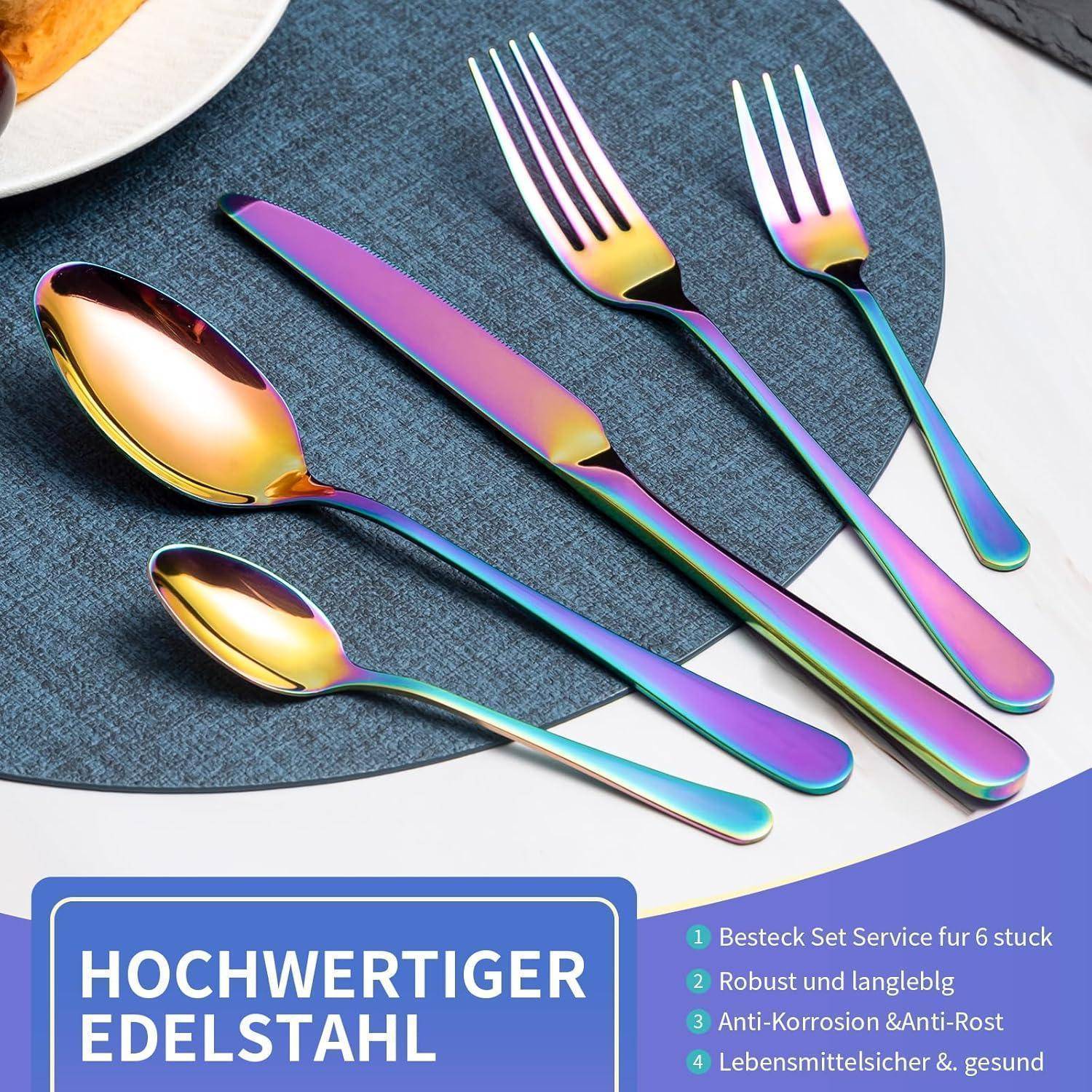 Besteck Edelstahl Spiegelpoliert 30teilig 6 30 Stück regenbogen