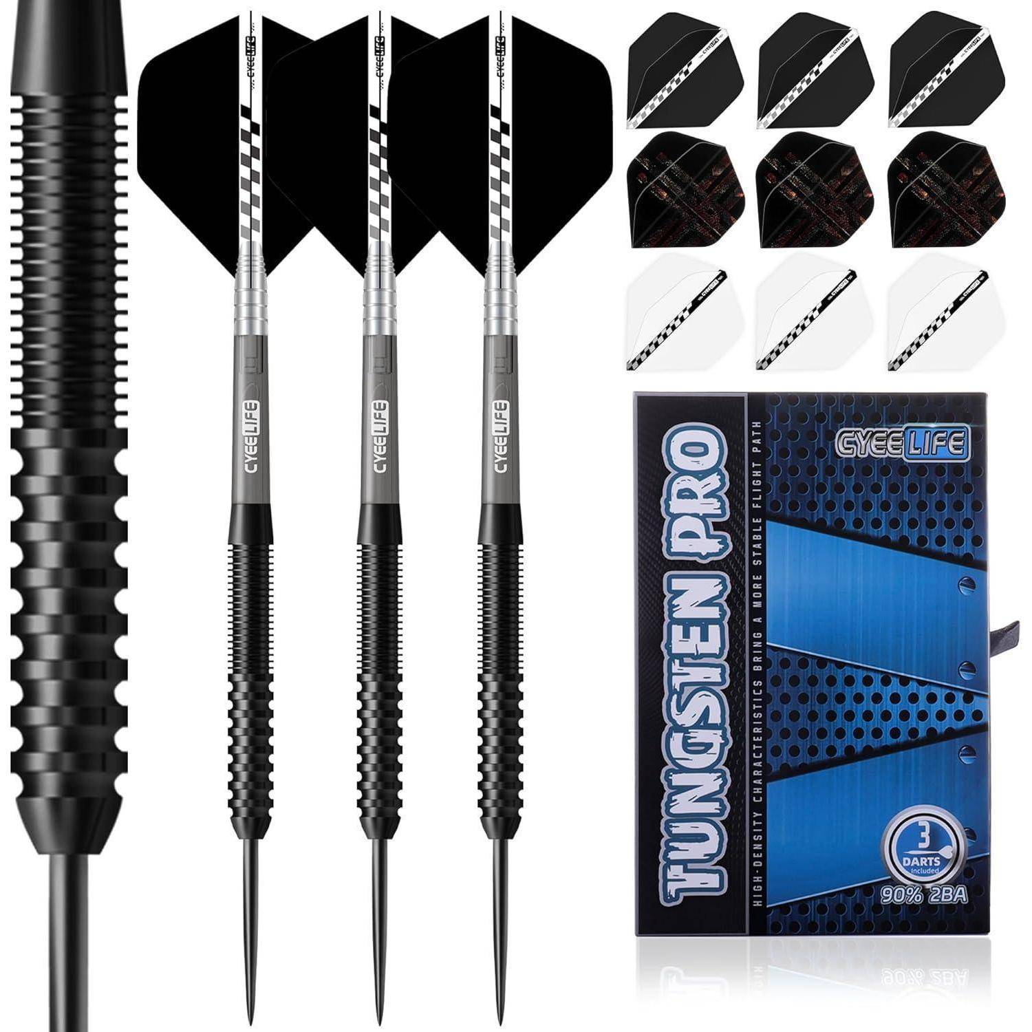 Tungsten Darts Set 23g Steel Darts 3 Shafts 9 Flights Sharpener