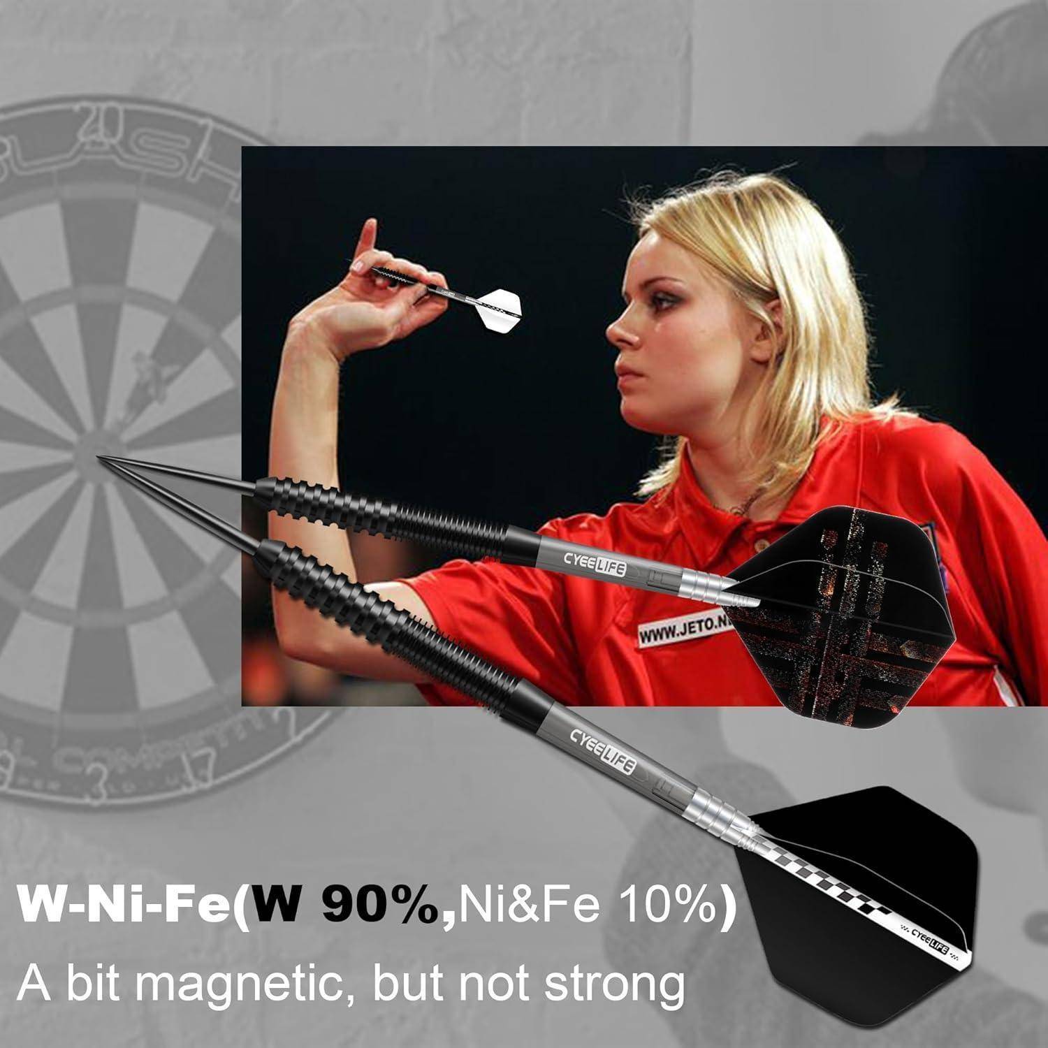 Tungsten Darts Set 23g Steel Darts 3 Shafts 9 Flights Sharpener