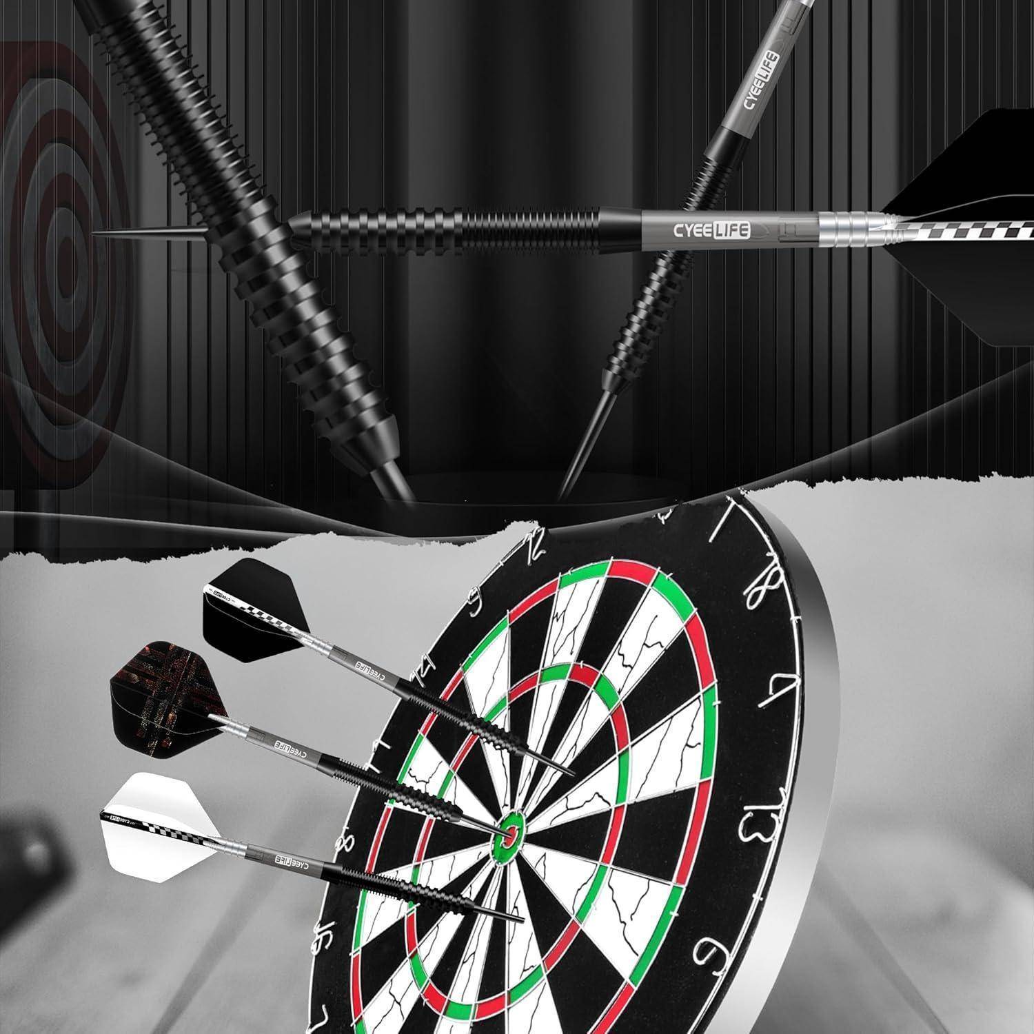 Tungsten Darts Set 23g Steel Darts 3 Shafts 9 Flights Sharpener