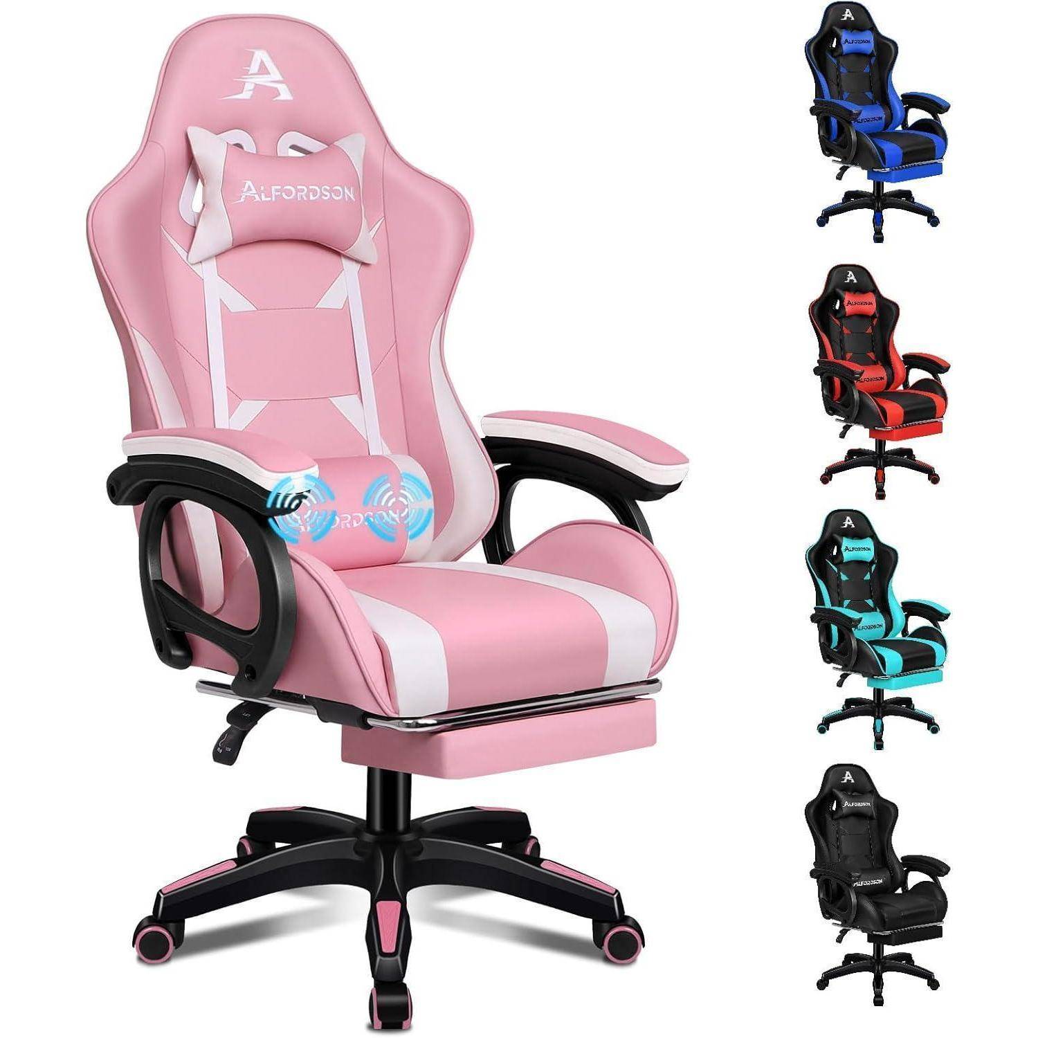 Bürostuhl ergonomisch mit Massage-Lendenkissen, Rosa