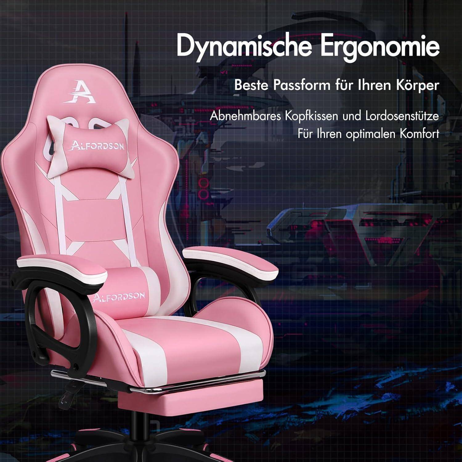 Bürostuhl ergonomisch mit Massage-Lendenkissen, Rosa
