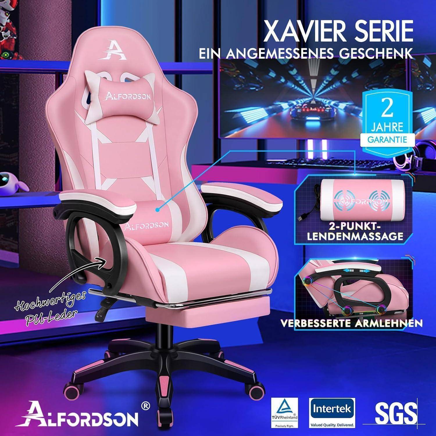 Bürostuhl ergonomisch mit Massage-Lendenkissen, Rosa