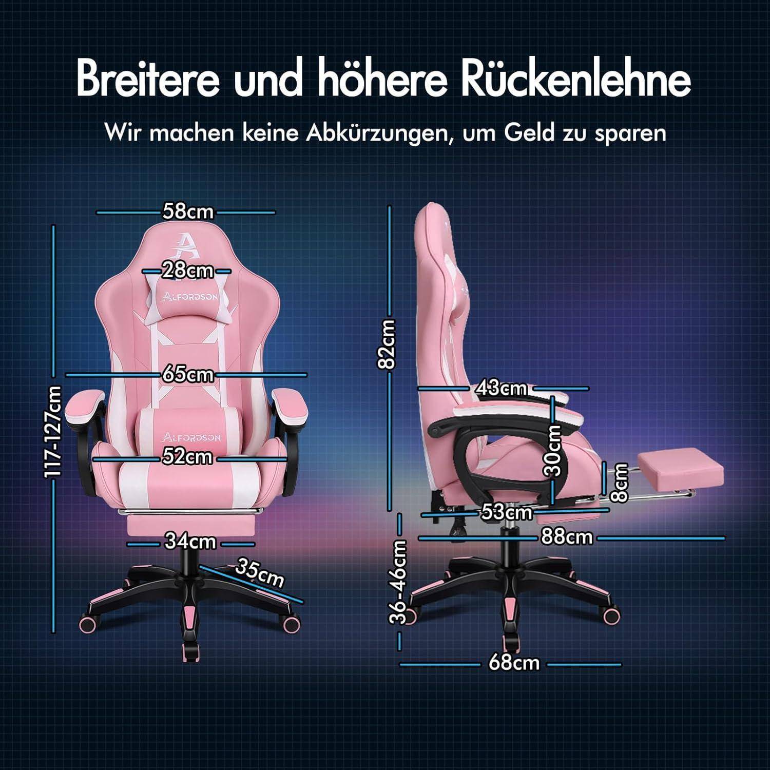 Bürostuhl ergonomisch mit Massage-Lendenkissen, Rosa