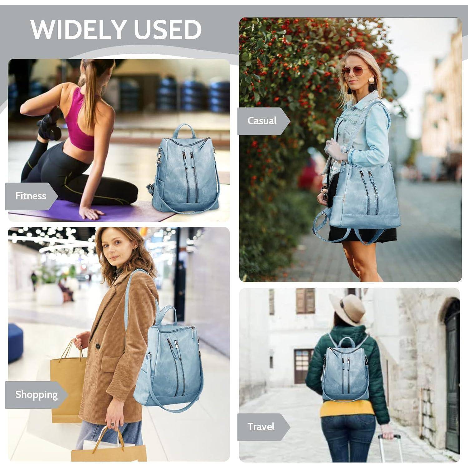 Rucksack Damen wasserdicht diebstahlsicher PULeder Mehrzweck Blau