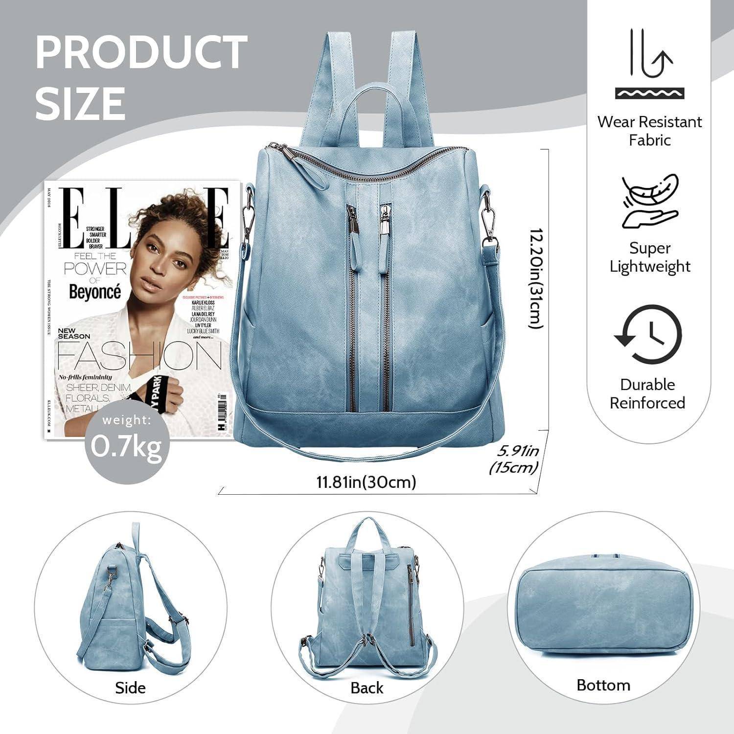 Rucksack Damen wasserdicht diebstahlsicher PULeder Mehrzweck Blau