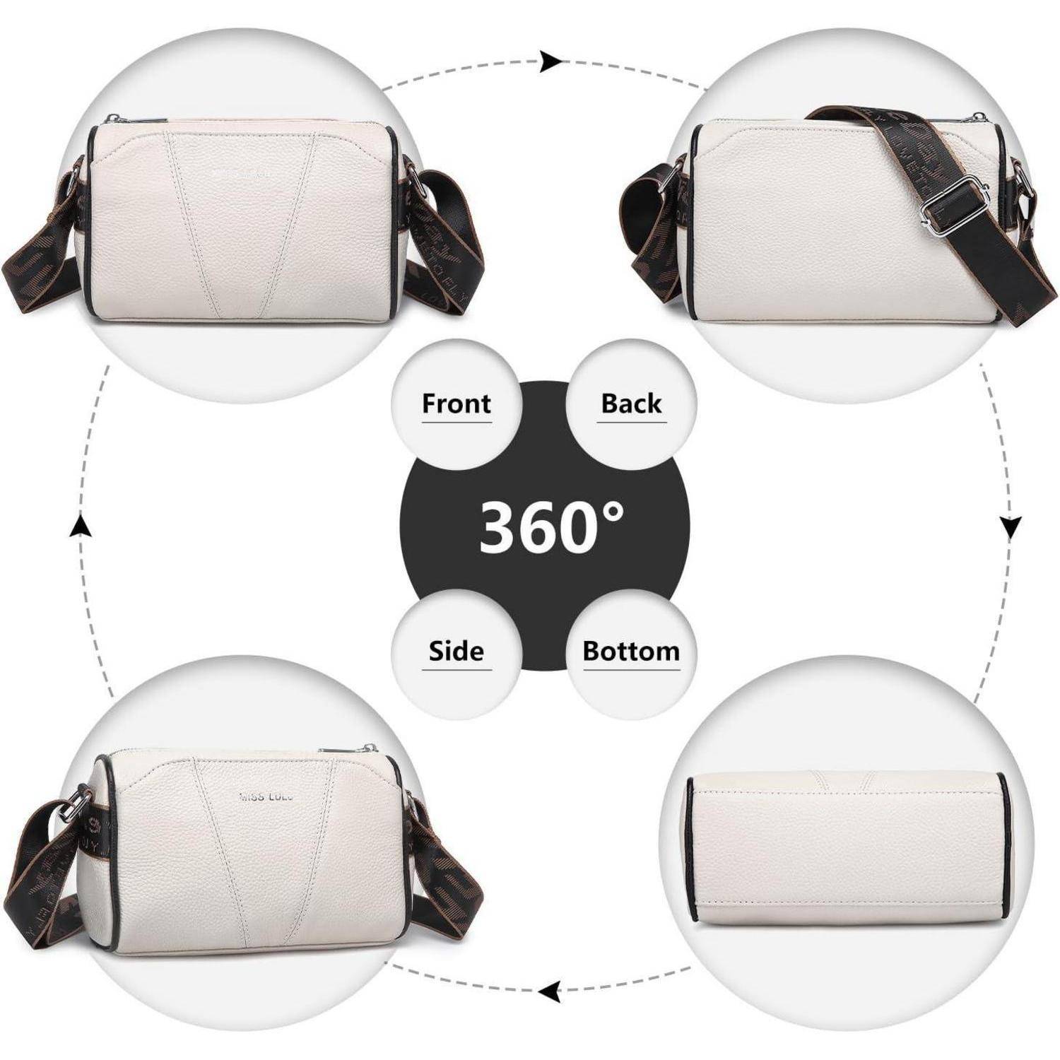 Damen Crossbody Bag aus echtem Leder mit breitem Gurt und abnehmbarem