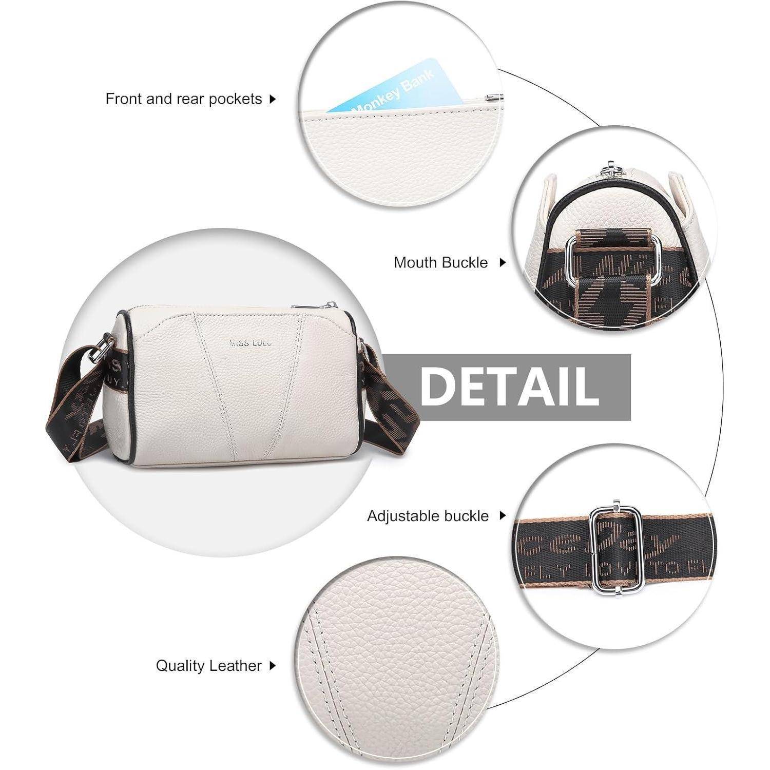 Damen Crossbody Bag aus echtem Leder mit breitem Gurt und abnehmbarem