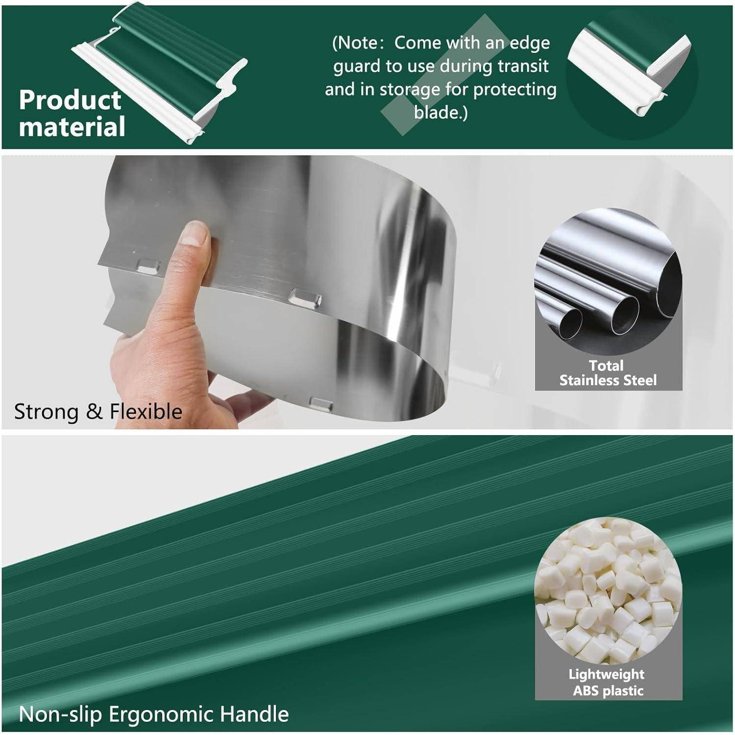 Produktmaterial: Starker & flexibler Edelstahl mit rutschfestem ergonomischem Griff. Hinweis: Enthält Schutzkappe für den Transport.