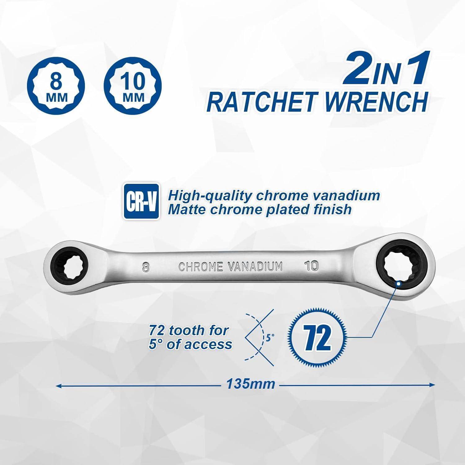 Ratschenschlüssel Doppel CRV Chromoberfläche 2in1 8x10mm