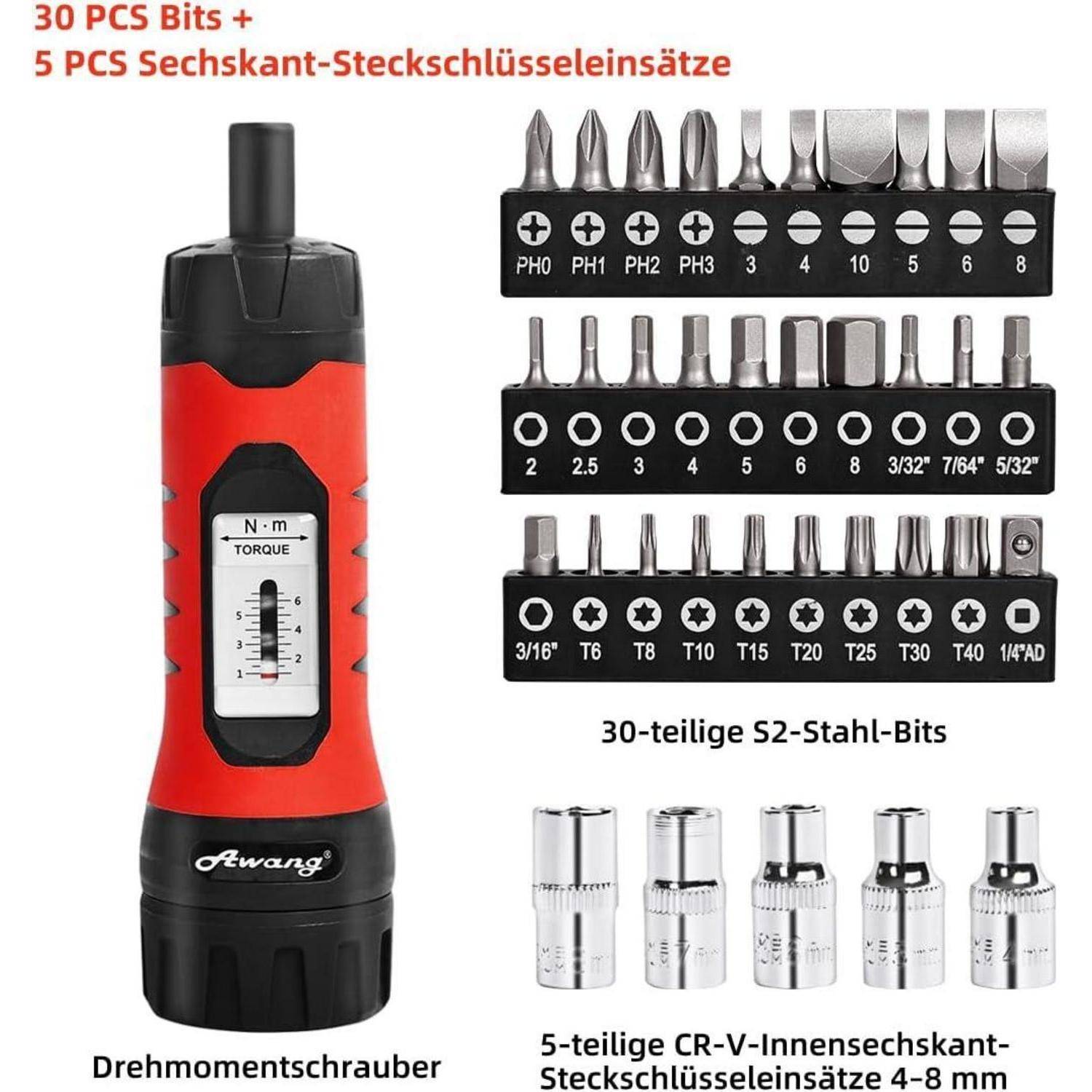 Drehmomentschraubendreher 1-6 Nm 36-tlg Bitset für Fahrradreparatur