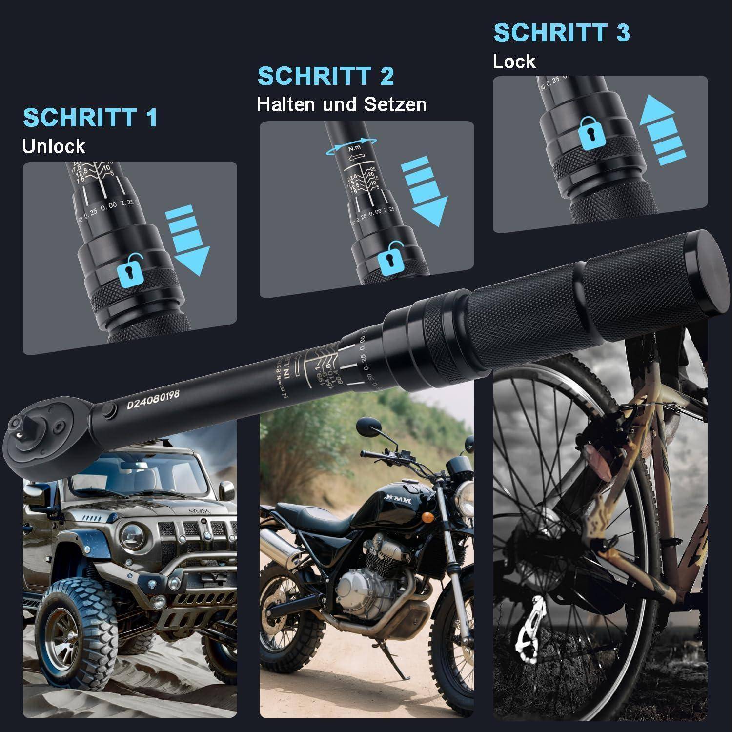 Drehmomentschlüssel 1/4 Zoll 5-25 Nm 72 Zähne Ratsche ±3%