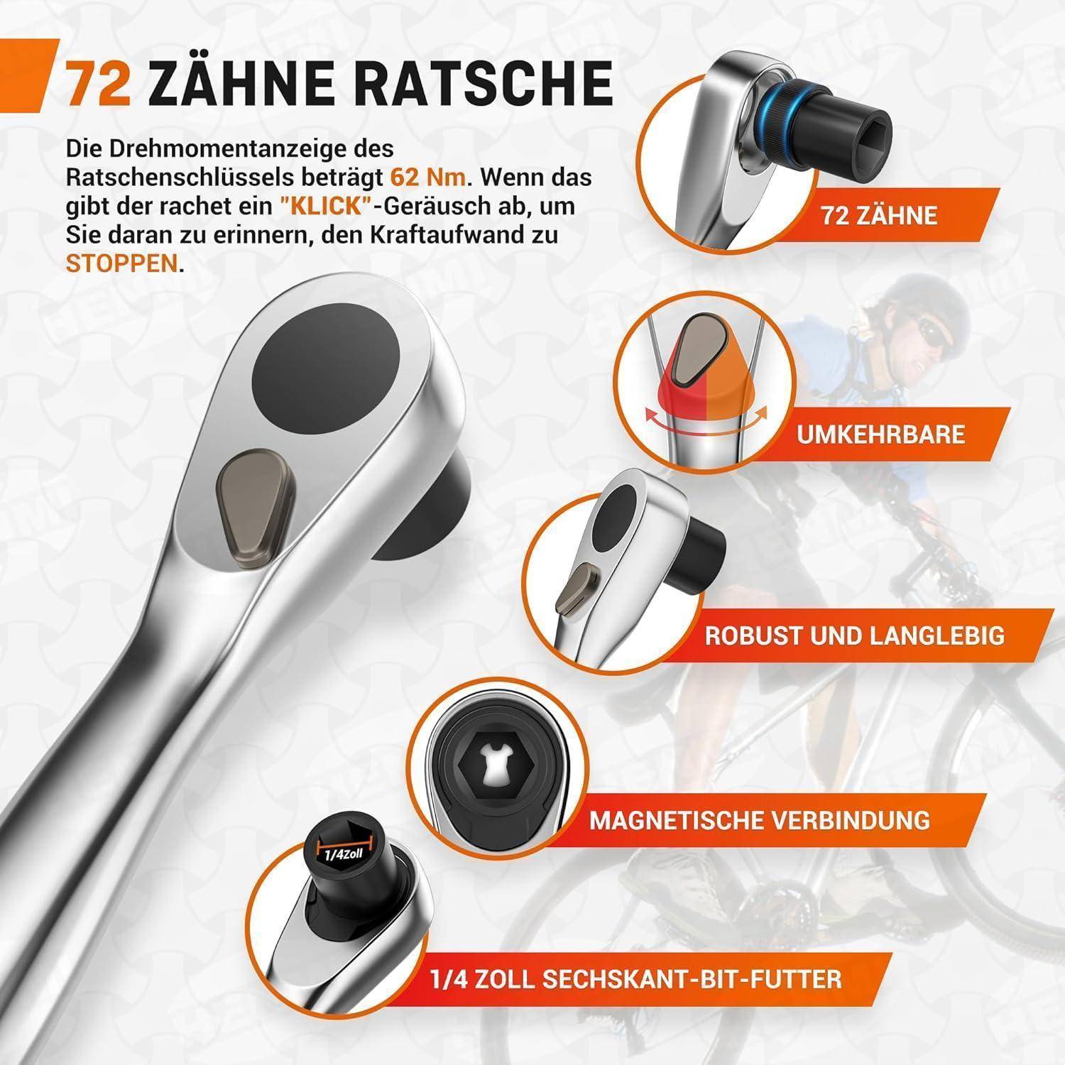 Ratschenschlüssel Mini 1/4 Zoll 72 Zähne 12-teiliges Fahrradset