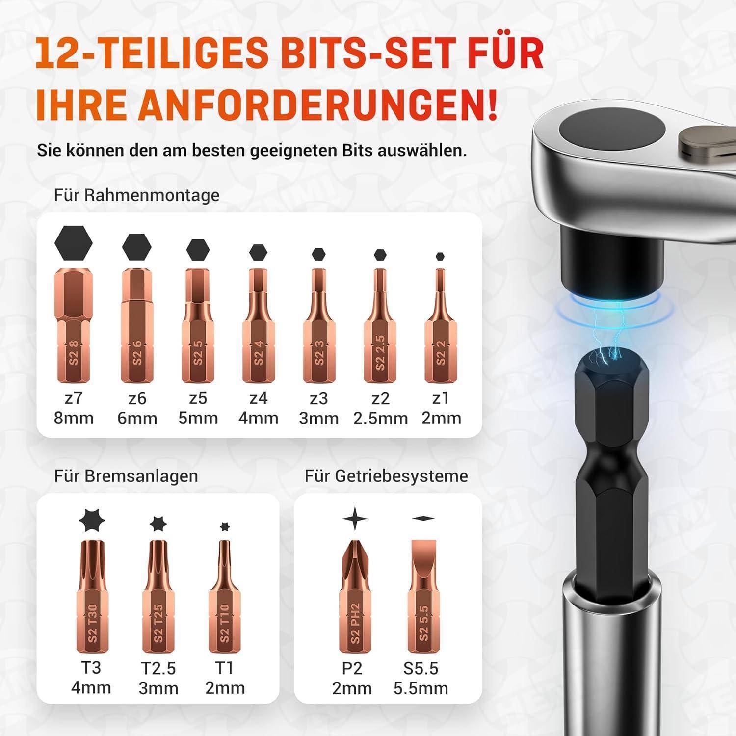 Ratschenschlüssel Mini 1/4 Zoll 72 Zähne 12-teiliges Fahrradset