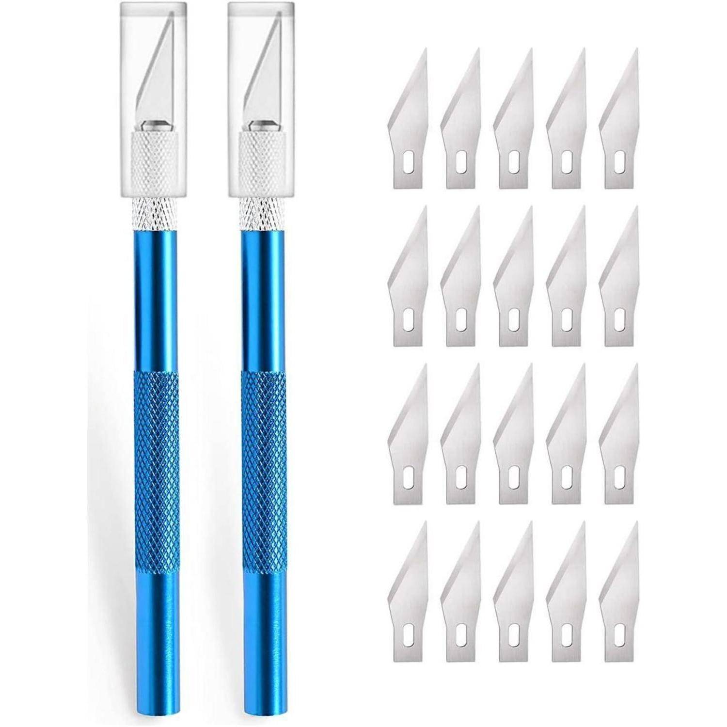 Cuttermesser 2 Stück 20 Ersatzklingen Skalpell Bastelmesser Blau