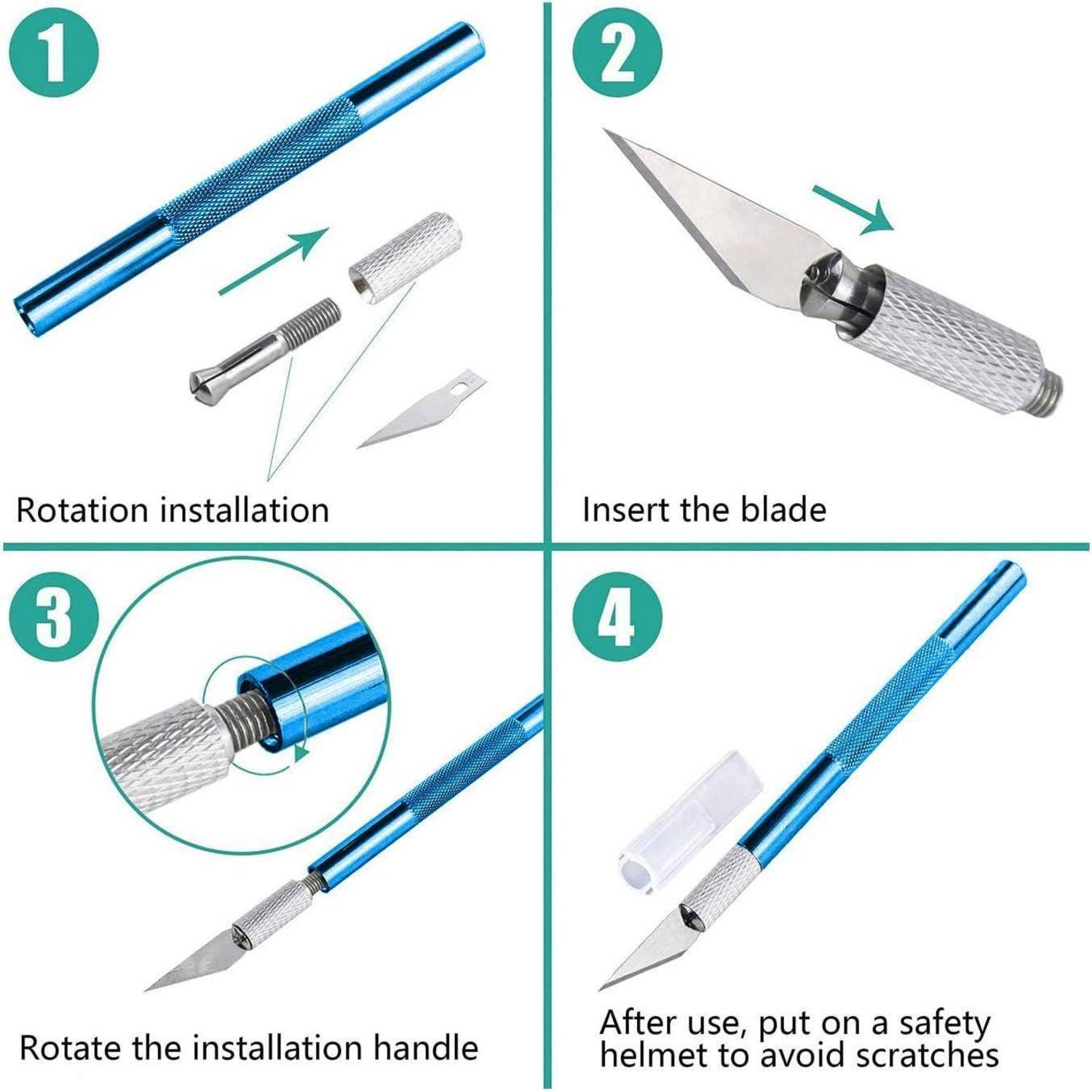 Cuttermesser 2 Stück 20 Ersatzklingen Skalpell Bastelmesser Blau