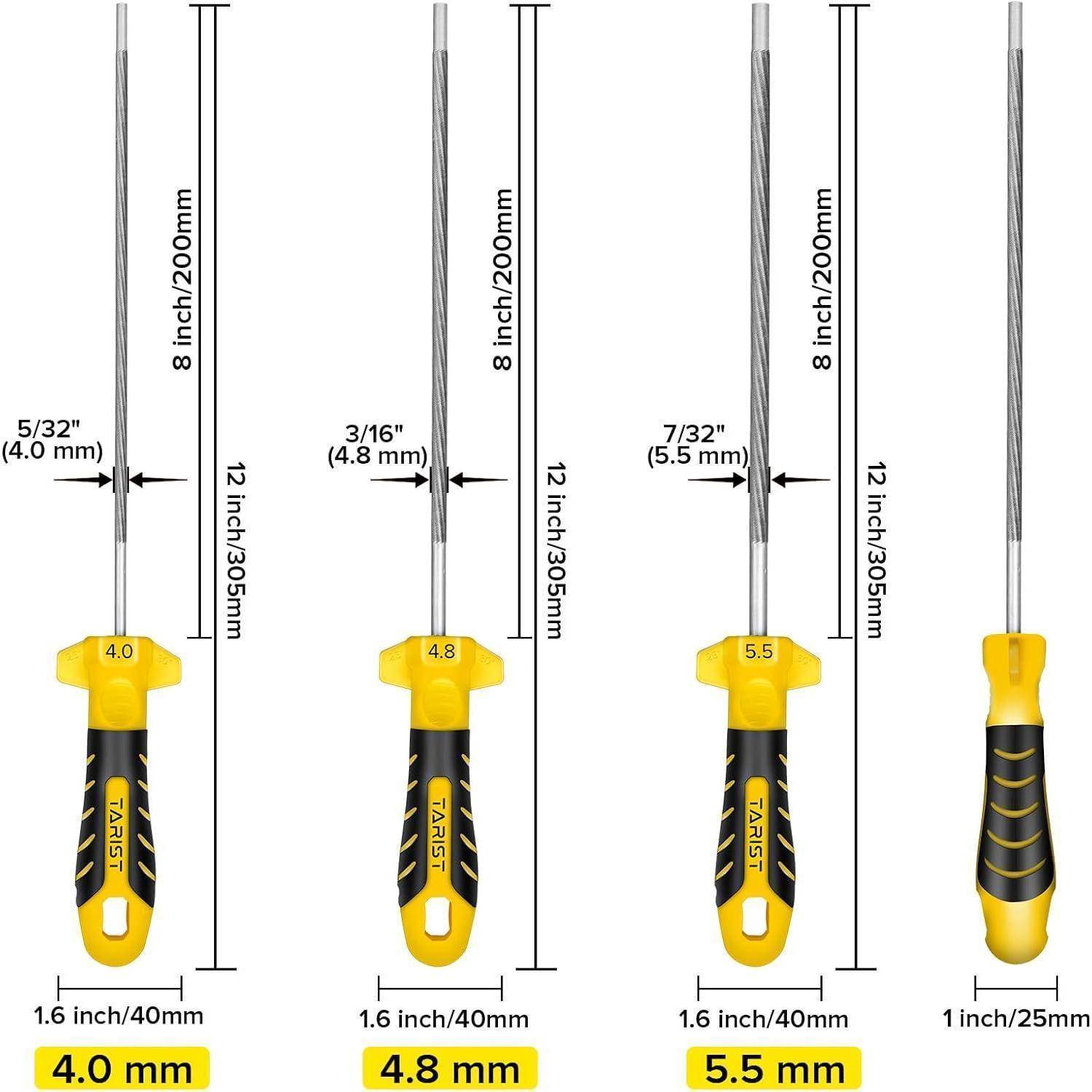 Kettensägenfeile 6tlg Rundfeilen mit Griff 4 mm 4,8 mm 5,5 mm