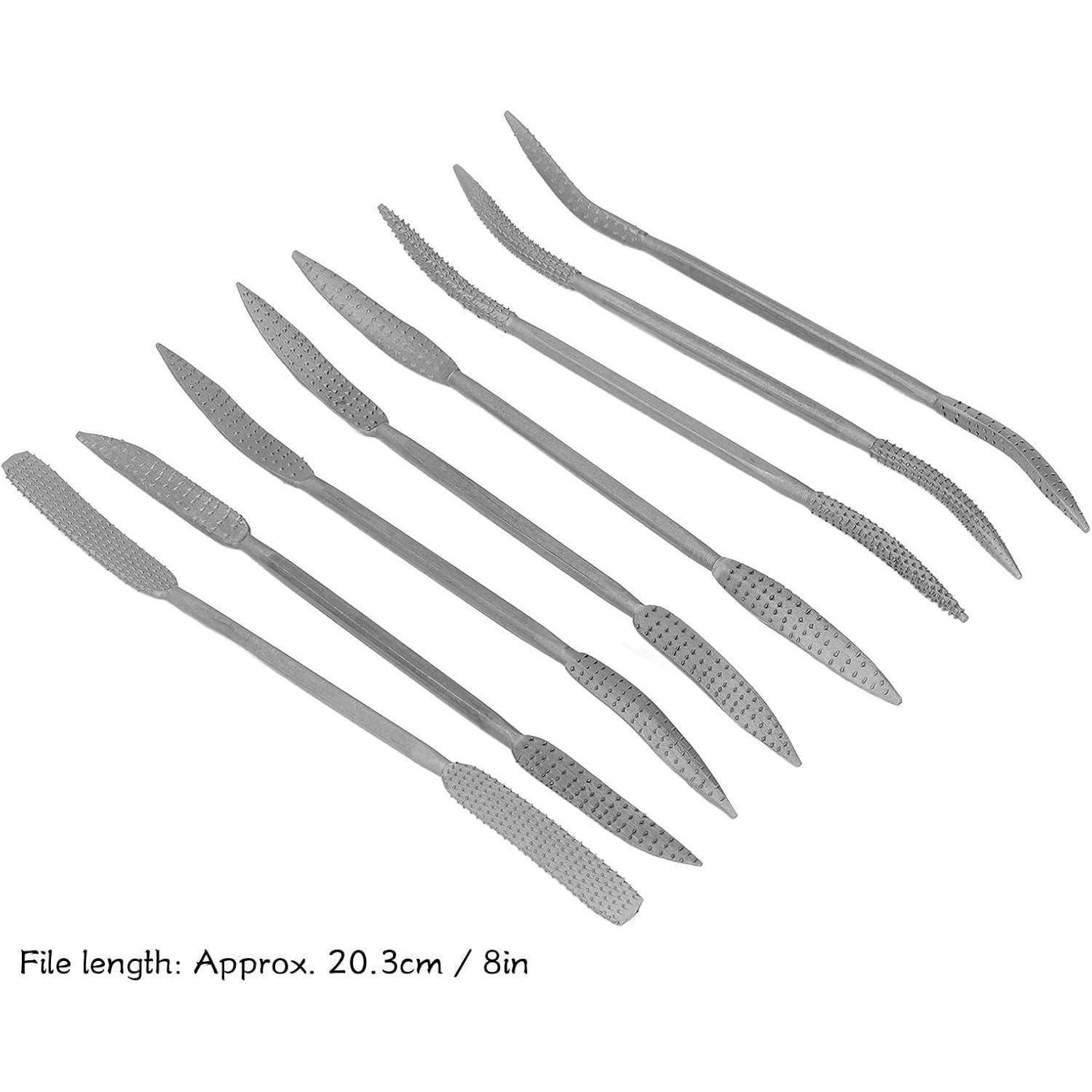 Vier doppelseitige Metallfeilen mit strukturierten Oberflächen; Abmessungen: jeweils ungefähr 20,3 cm (8 Zoll).