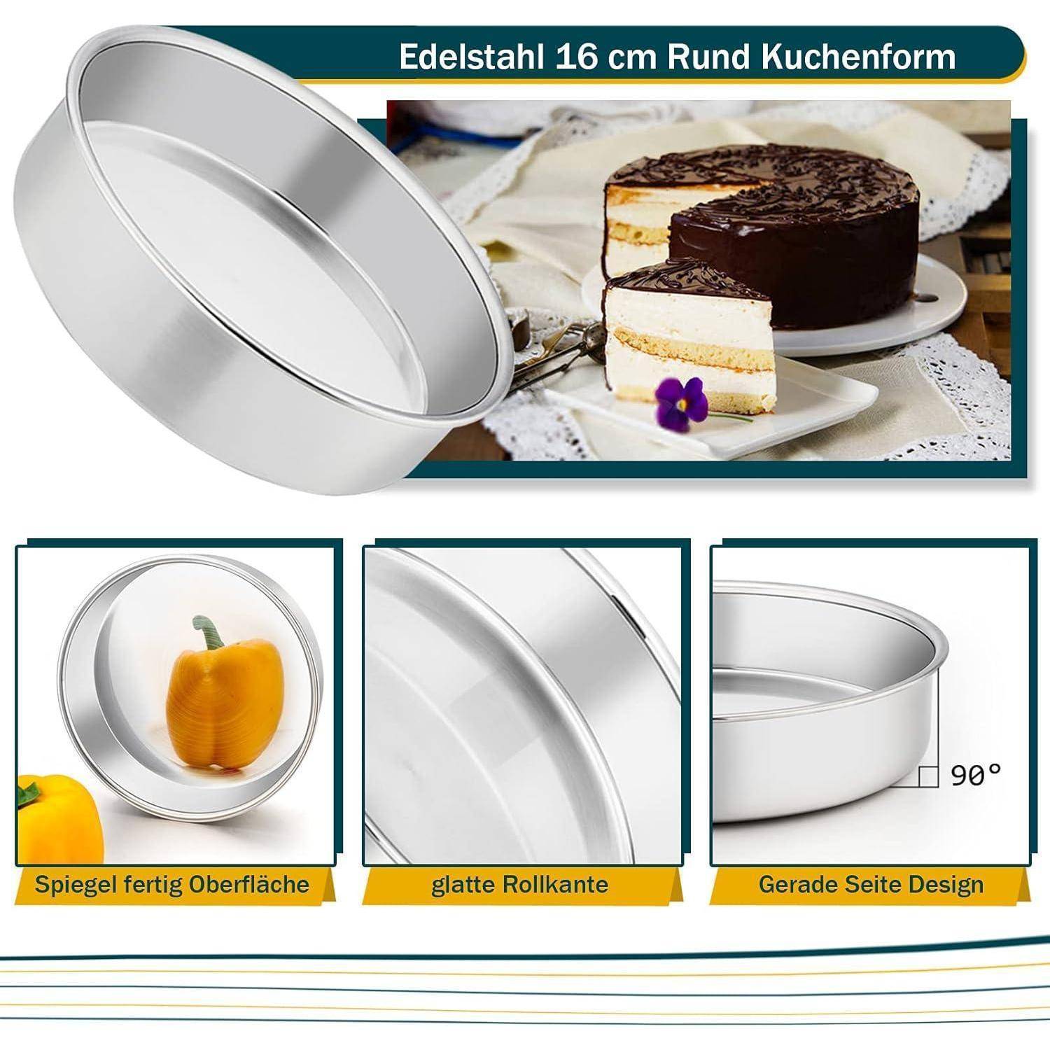 Metalbackform, 16 cm, rund, mit illustrierten Schokoladenkuchenscheiben. Hervorgehobene Merkmale: glatte Kante, gerade Seitendesign.