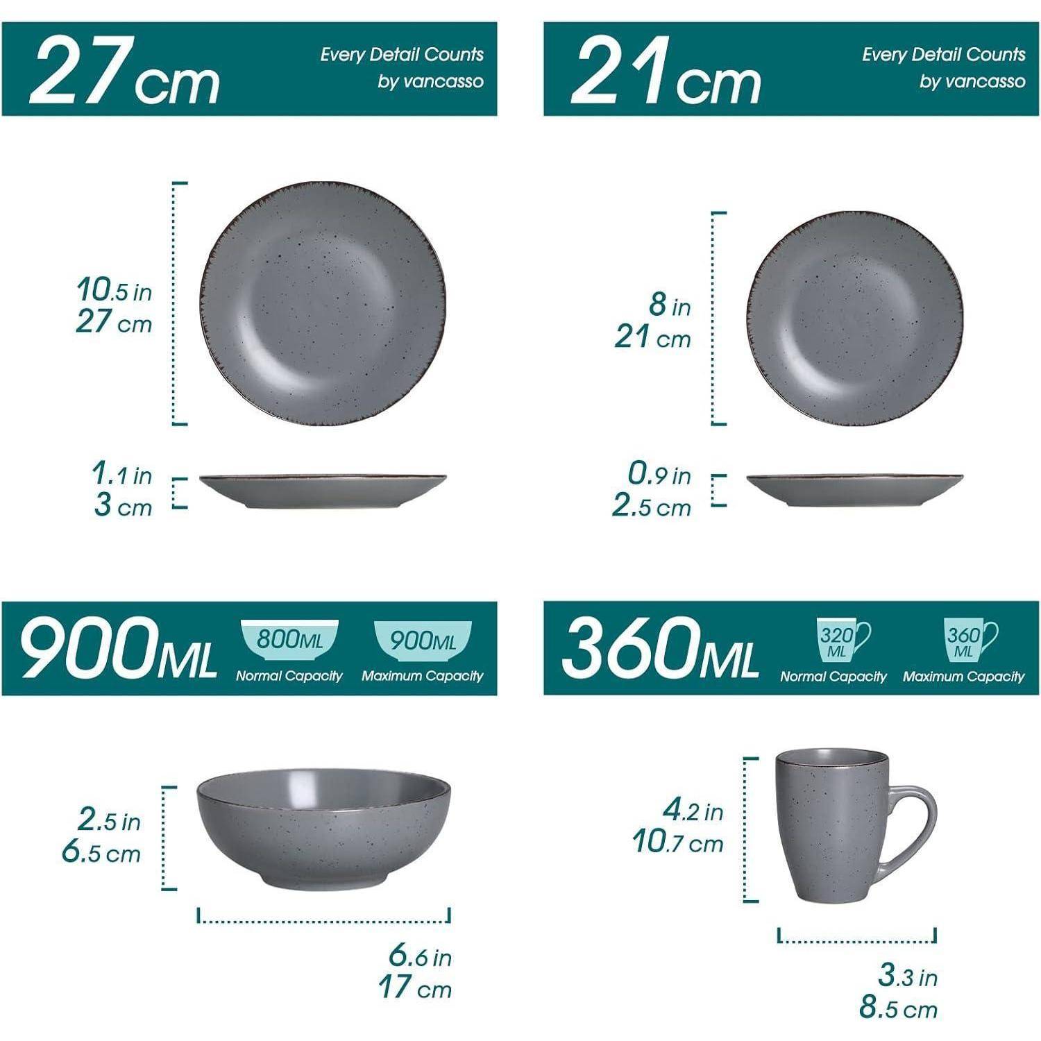 Tafelservice Steingut 16teilig Tassen Teller grau 16 Piece Set Grau