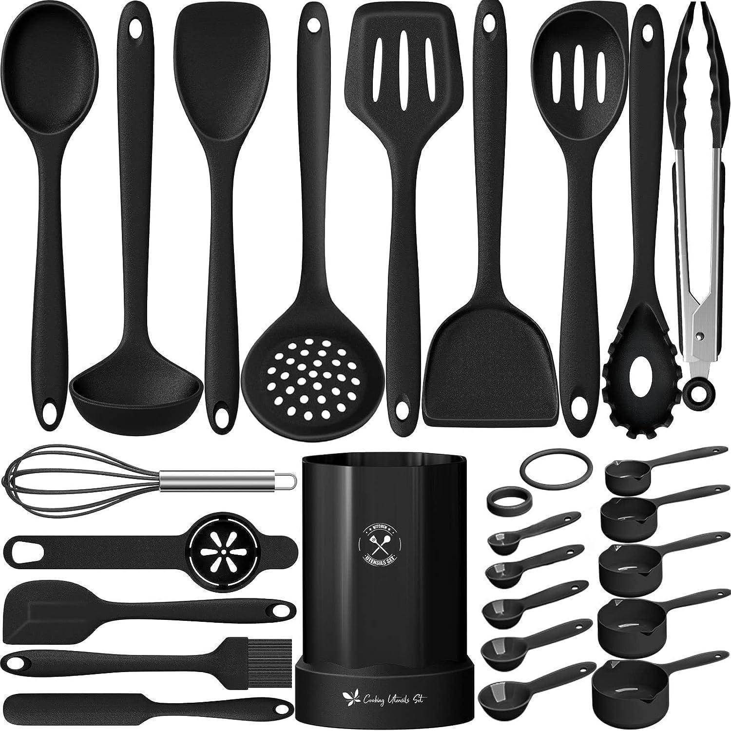 Silikon Küchenhelfer Set 25-teilig Utensilienhalter Schwarz Antihaft