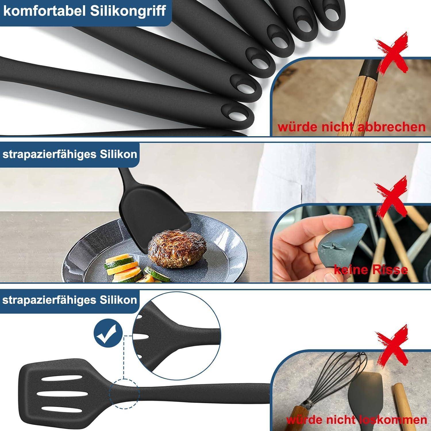Silikon Küchenhelfer Set 25-teilig Utensilienhalter Schwarz Antihaft