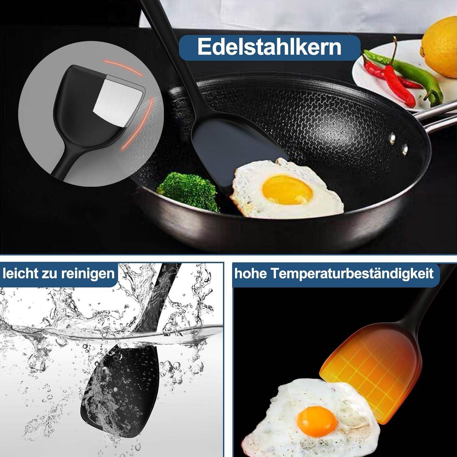 Silikon Küchenhelfer Set 25-teilig Utensilienhalter Schwarz Antihaft