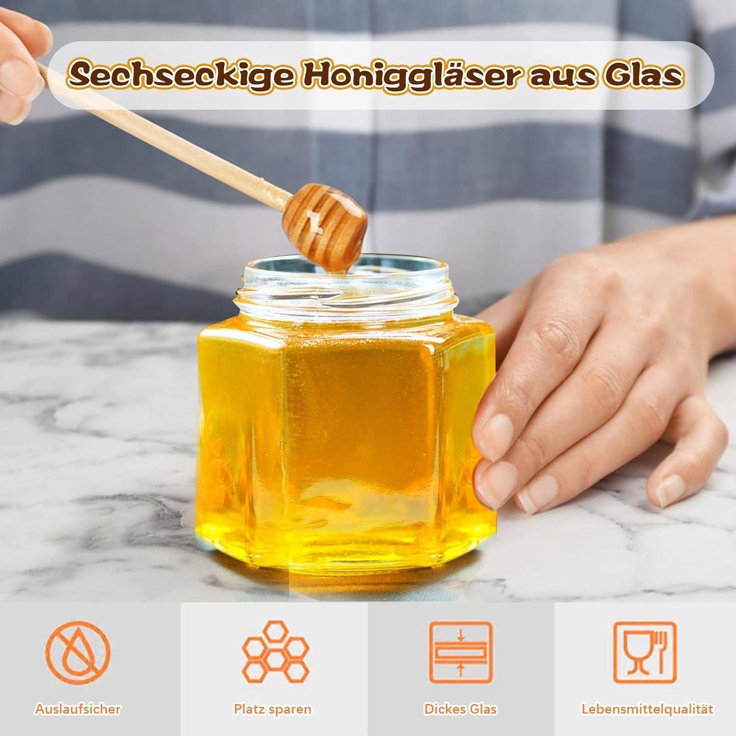 36 Stück Mini Honiggläser Set mit Deckel und Zubehör - 45ml