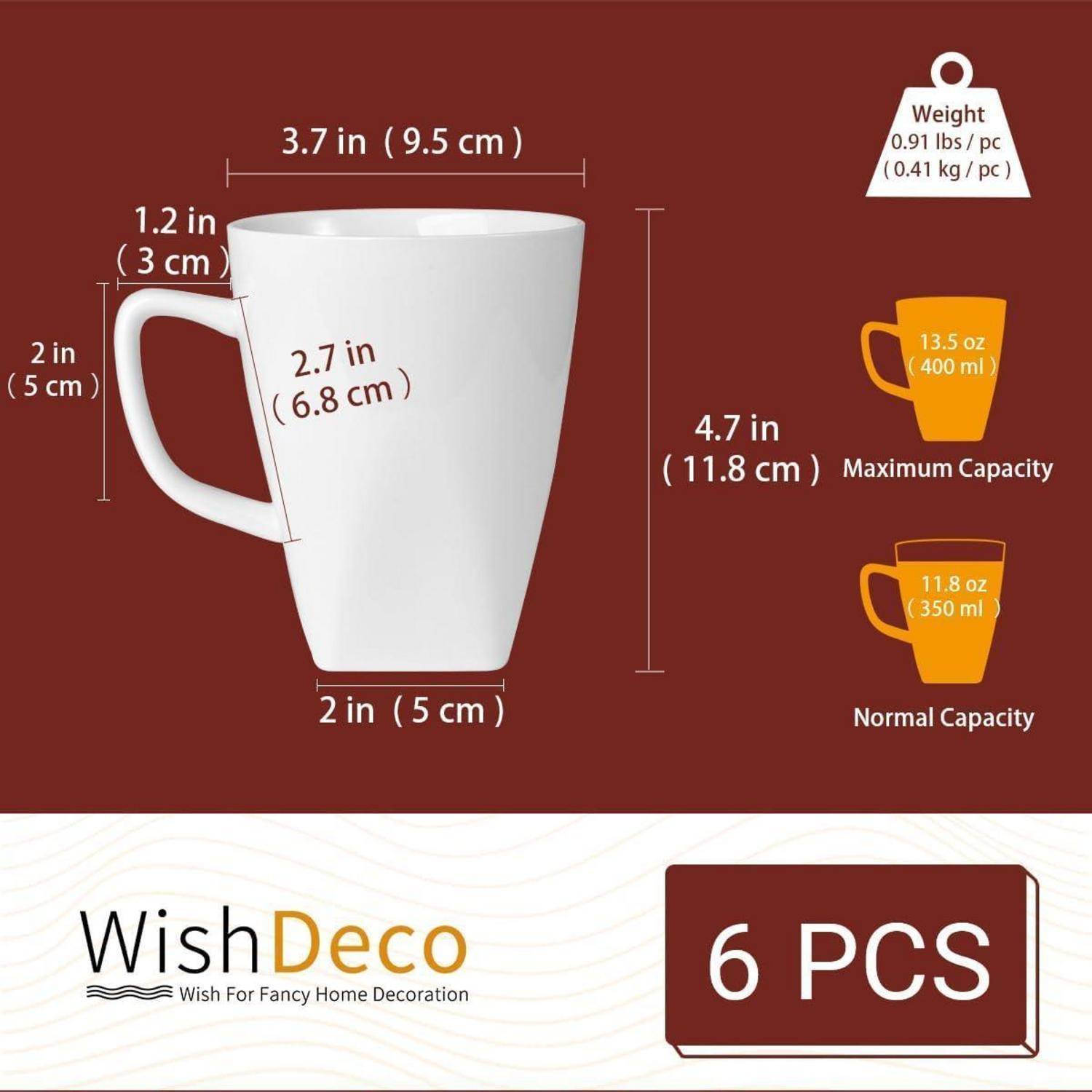Kaffeebecher Set 6er Kaffeetassen Porzellan Weiß 400ml Henkel