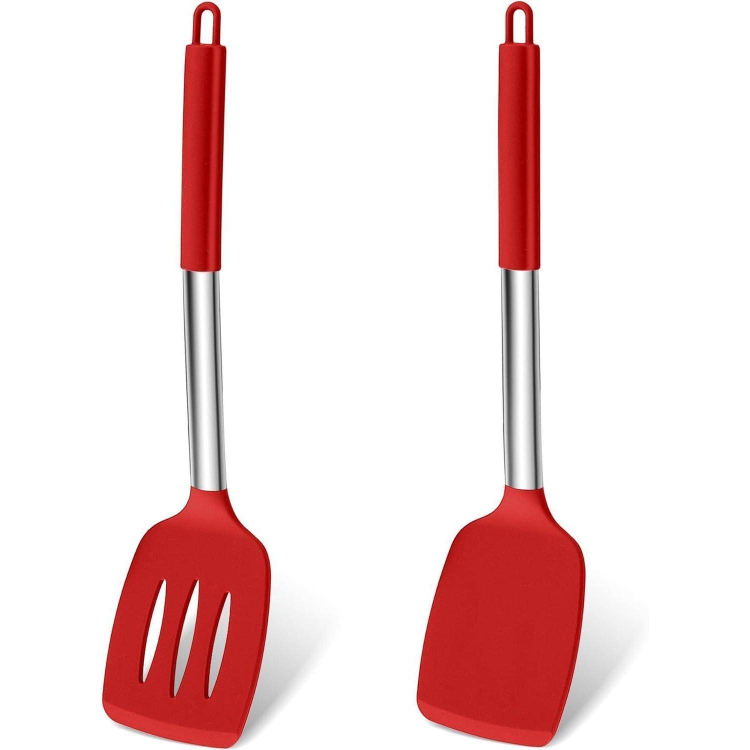 Pfannenwender Set Silikon Edelstahlgriff Spülmaschinenfest Rot 2