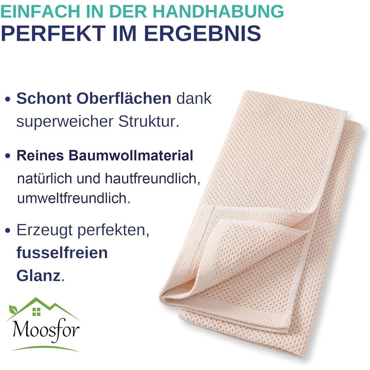 Einfach in der Handhabung, perfekt im Ergebnis.' Funktionsvorteile: weiches Material, natürliche Baumwolle, umweltfreundlich, fusselfreie Qualität. Marke: Moosfor.