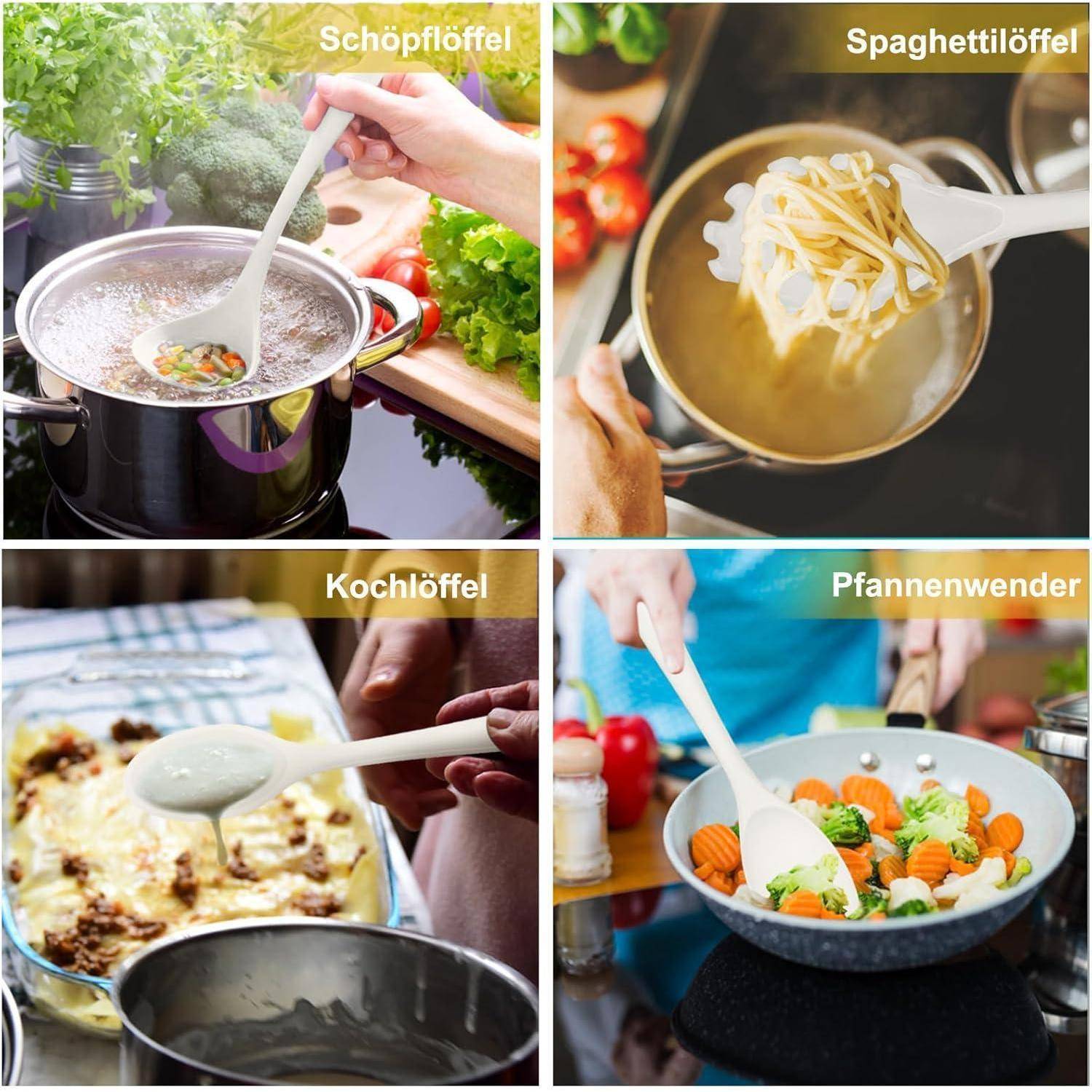 Küchenhelfer Set 12 Silikon Antihaft Kochbesteck Weiß