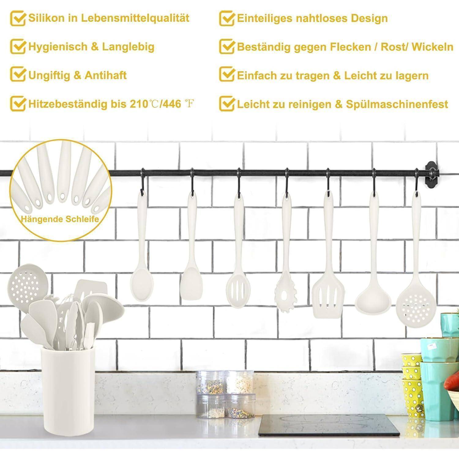 Küchenhelfer Set 12 Silikon Antihaft Kochbesteck Weiß