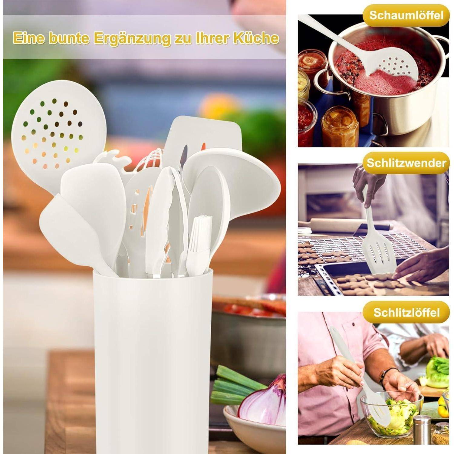 Küchenhelfer Set 12 Silikon Antihaft Kochbesteck Weiß