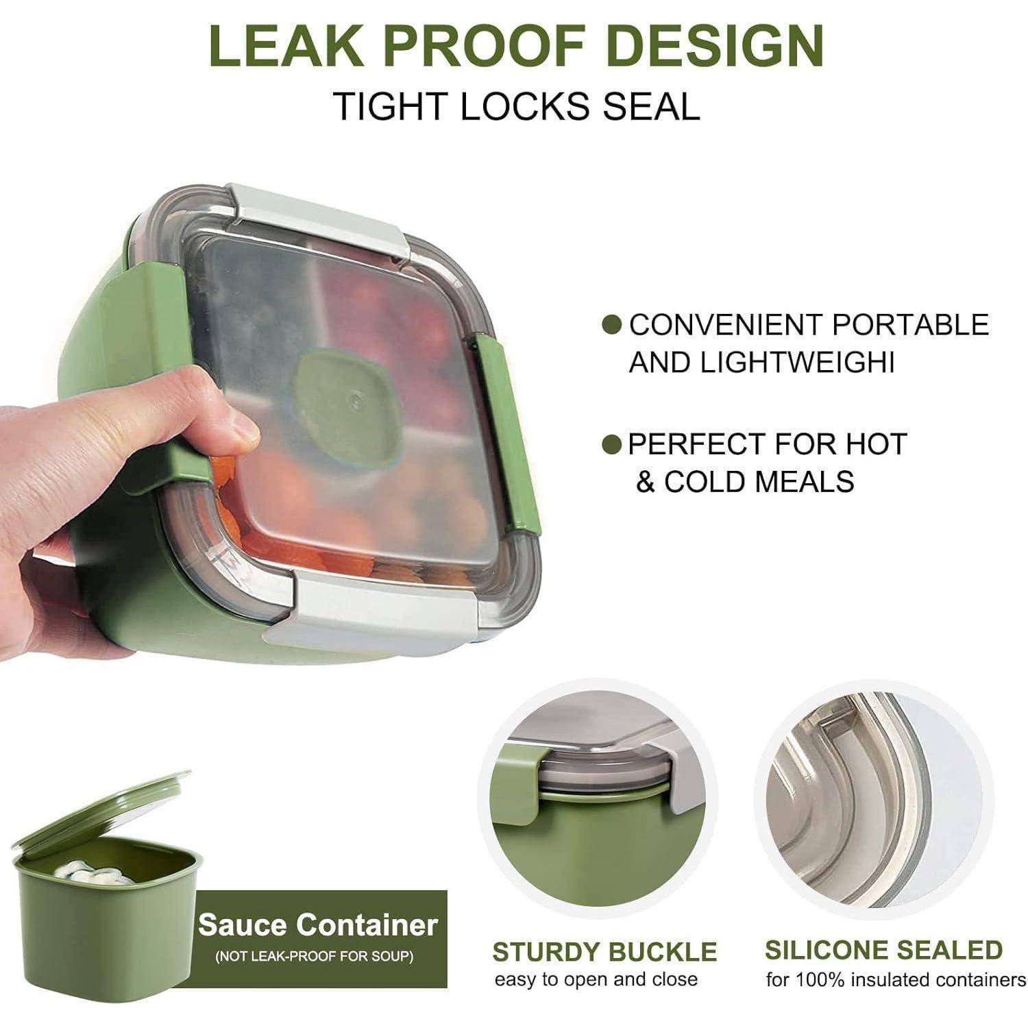 Lunchbox Auslaufsichere Bento 3 Fächer Salatbehälter 1500 ML Armeegrün