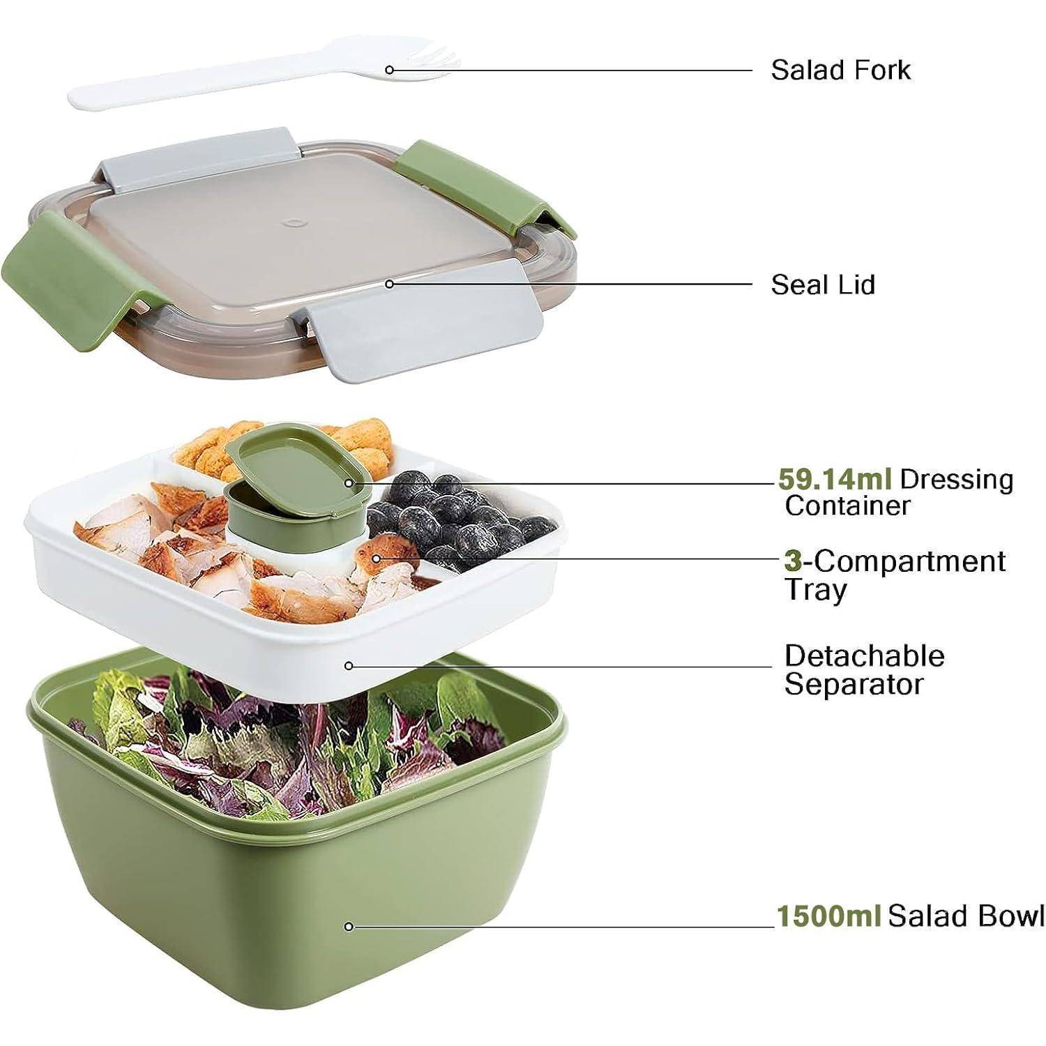 Lunchbox Auslaufsichere Bento 3 Fächer Salatbehälter 1500 ML Armeegrün