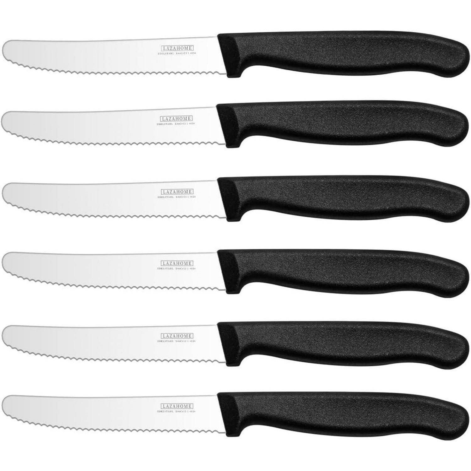 Frühstücksmesser Messerset Edelstahl Wellenschliff 6 Stück Schwarz