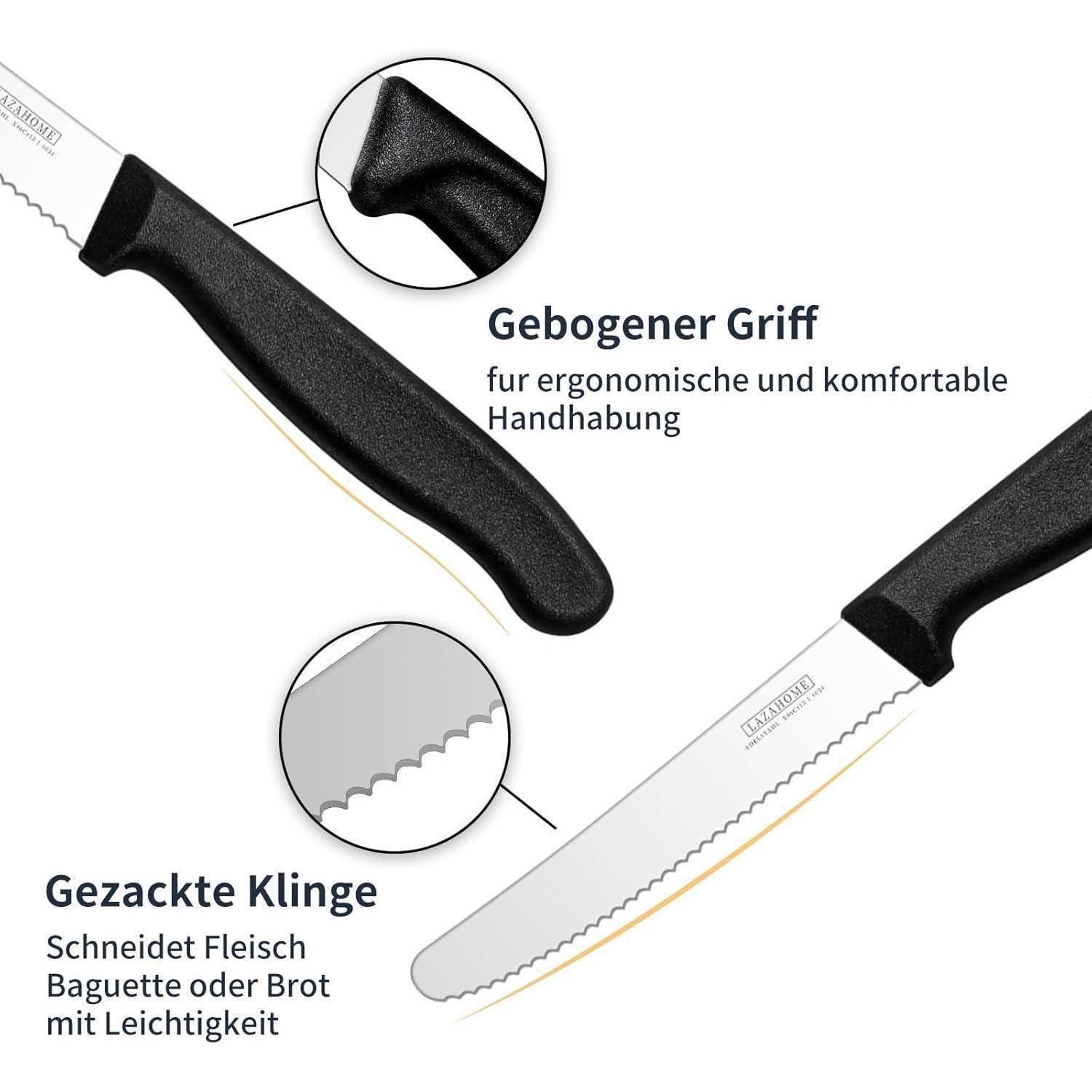 Frühstücksmesser Messerset Edelstahl Wellenschliff 6 Stück Schwarz