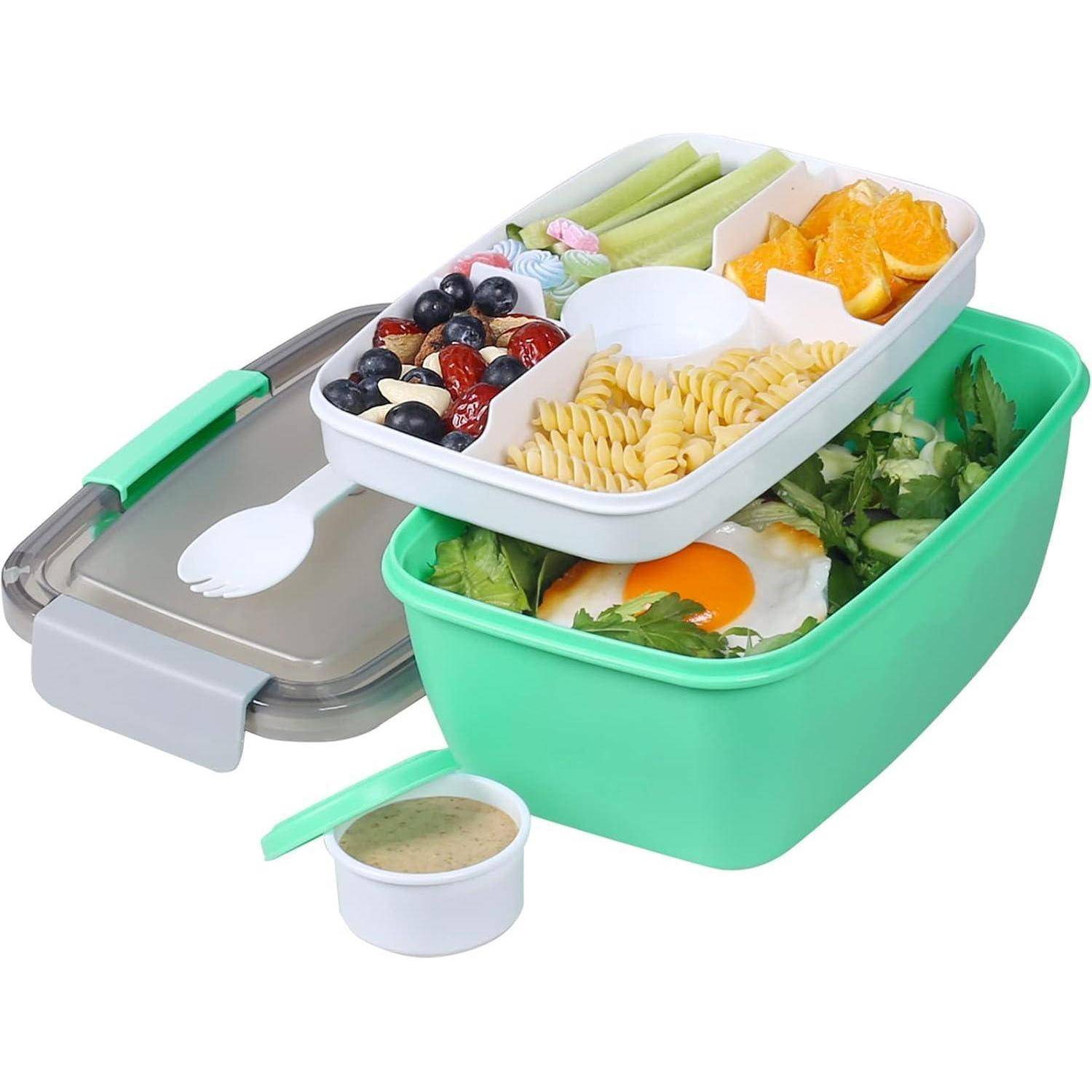 Salatbehälter PP Lunchbox 5 Fächer Auslaufsicher Grün 2000ML Green