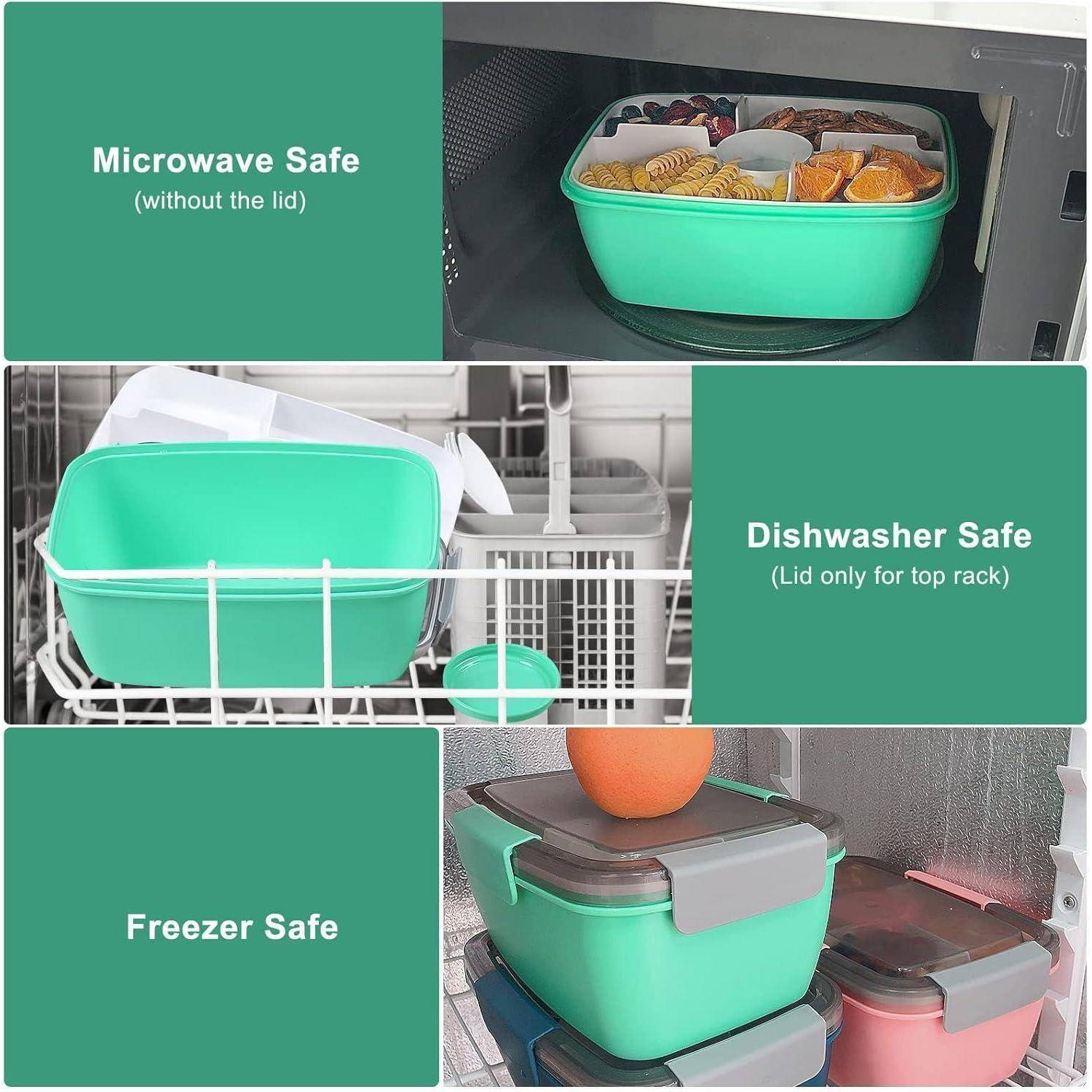 Salatbehälter PP Lunchbox 5 Fächer Auslaufsicher Grün 2000ML Green