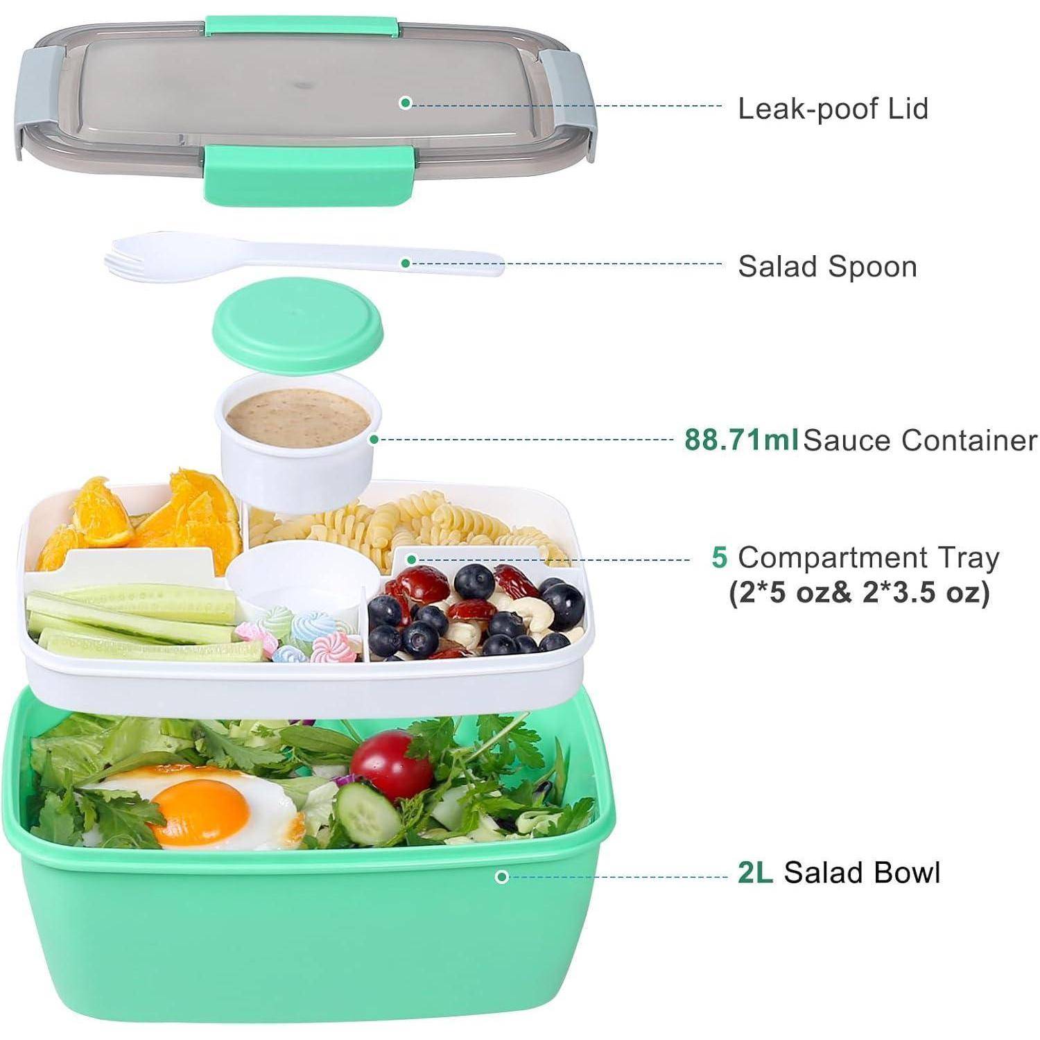 Salatbehälter PP Lunchbox 5 Fächer Auslaufsicher Grün 2000ML Green