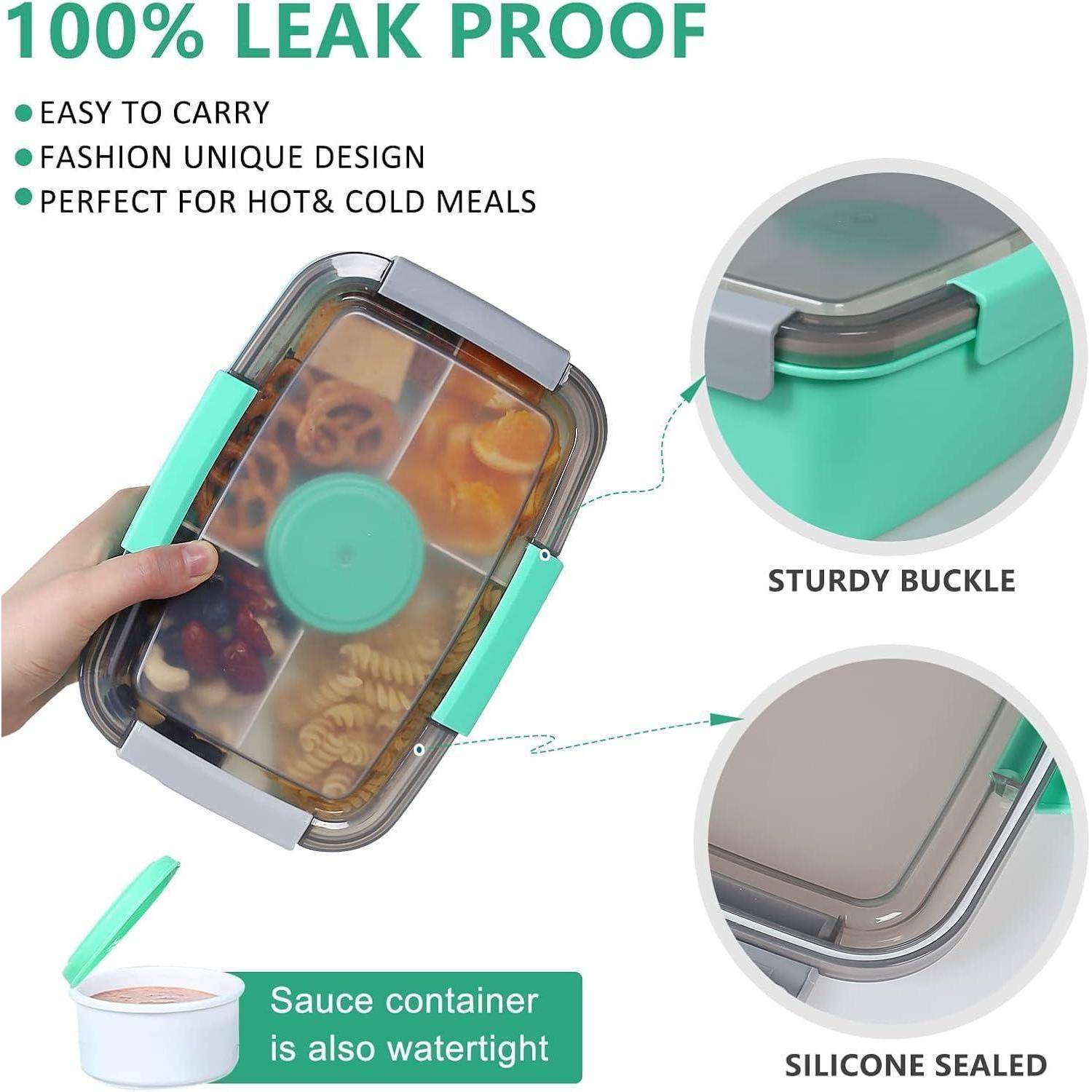 Salatbehälter PP Lunchbox 5 Fächer Auslaufsicher Grün 2000ML Green