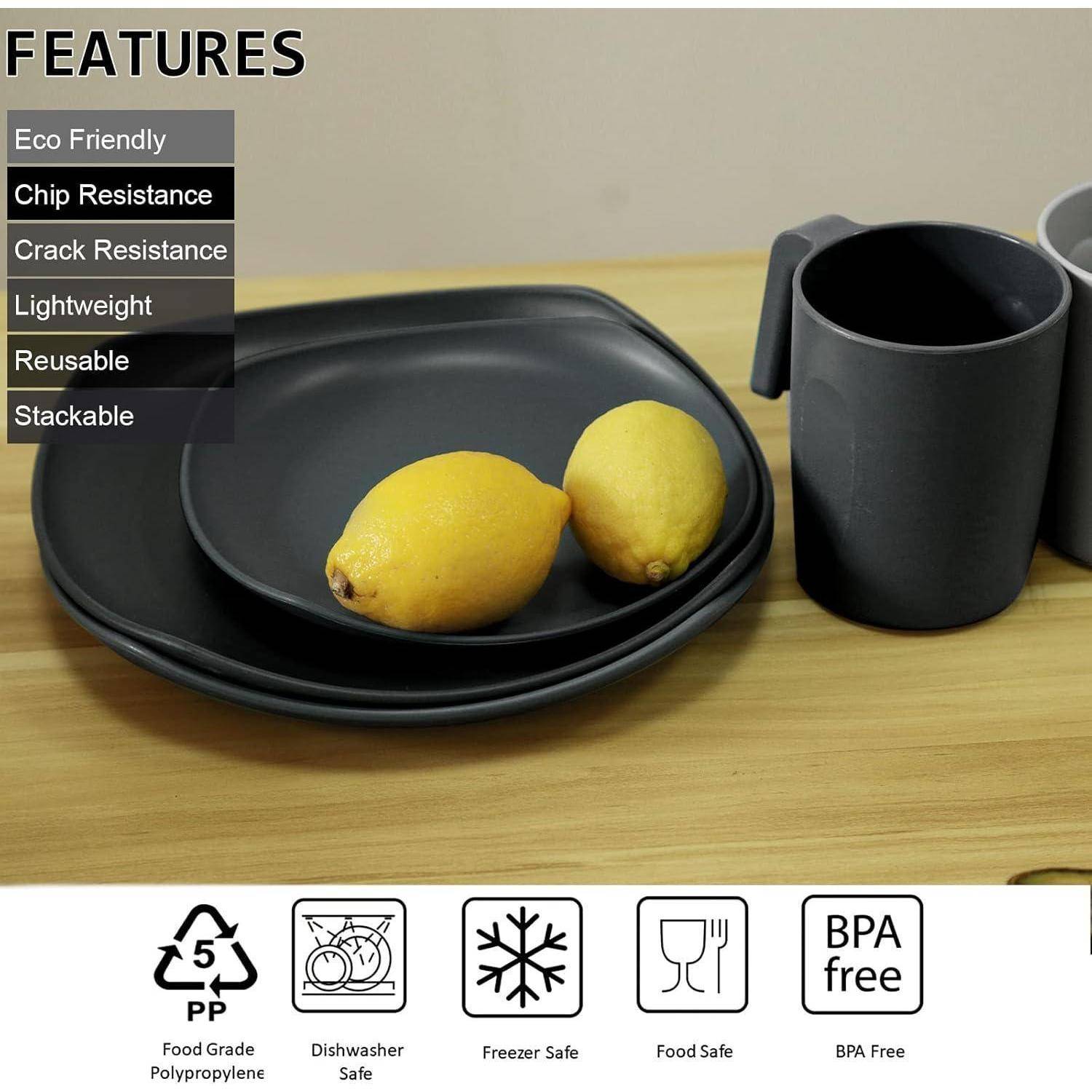 Geschirrset PP 16 Teile Speiseteller Dessertteller 16pcs-quadratisch-2